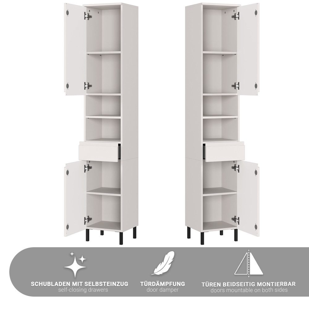 Lomadox Hochschrank SALO-01 kaschmir matt 34 cm breit modern Metallfüße gri günstig online kaufen