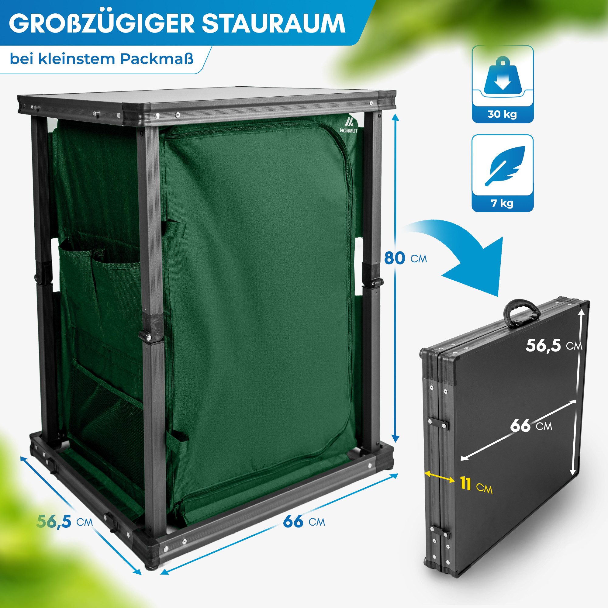 Nordmut Campingschrank Campingküche faltbar 60x51x80 cm Outdoor Schrank (mobiler Camping Organizer 1-St. mit Türen & Fächern, Stahlrahmen, Tragetasche, wetterfest) klappbar, mit Türen, mehrere Fächer, Tragetasche