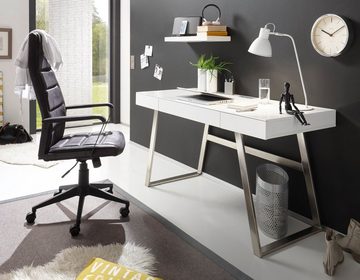 MCA furniture Schreibtisch Aspen (Laptoptisch in weiß mit Edelstahl, 140 x 60 cm), lackiert, 3 Schubladen