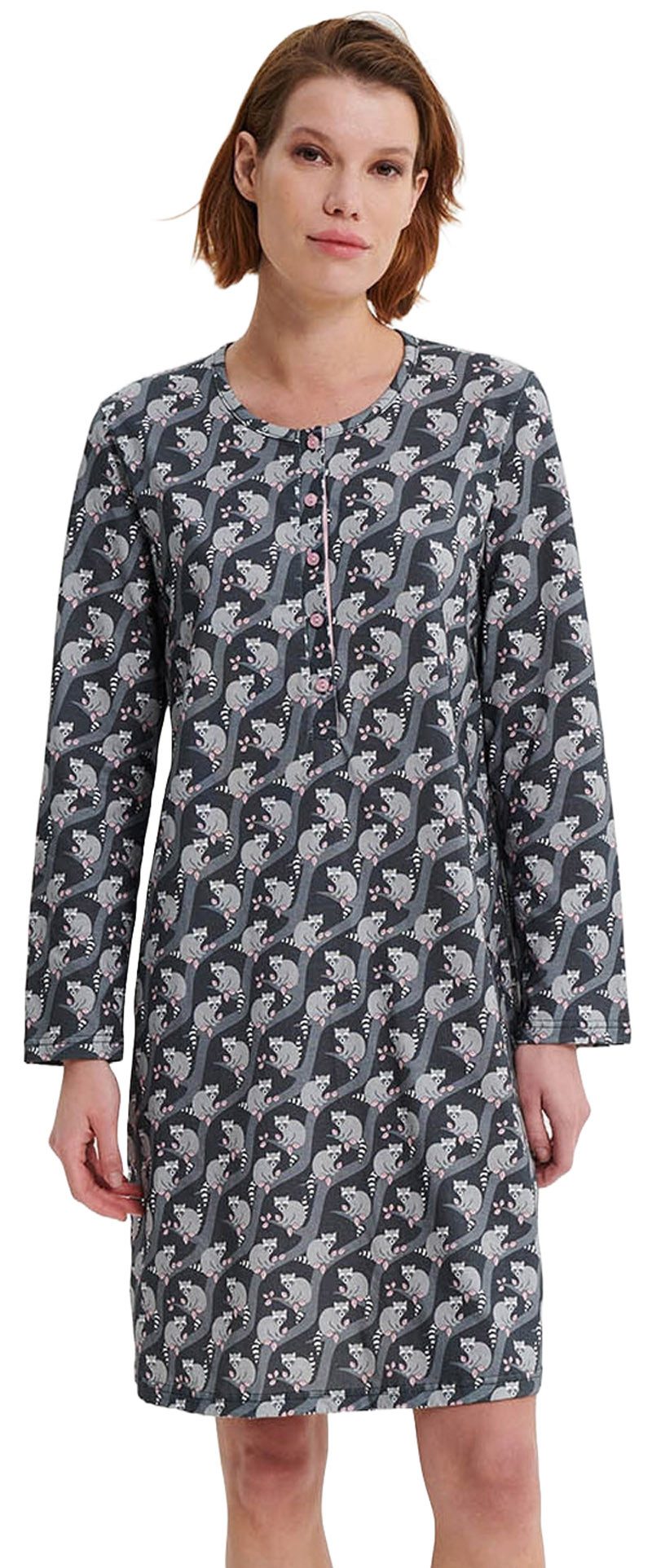 Vamp Nachthemd VAMP lingerie (Set, 1-tlg., 1-teilig) Damen Nachthemd 95cm lang Langarm Nachtwäsche Baumwolle Waschbären