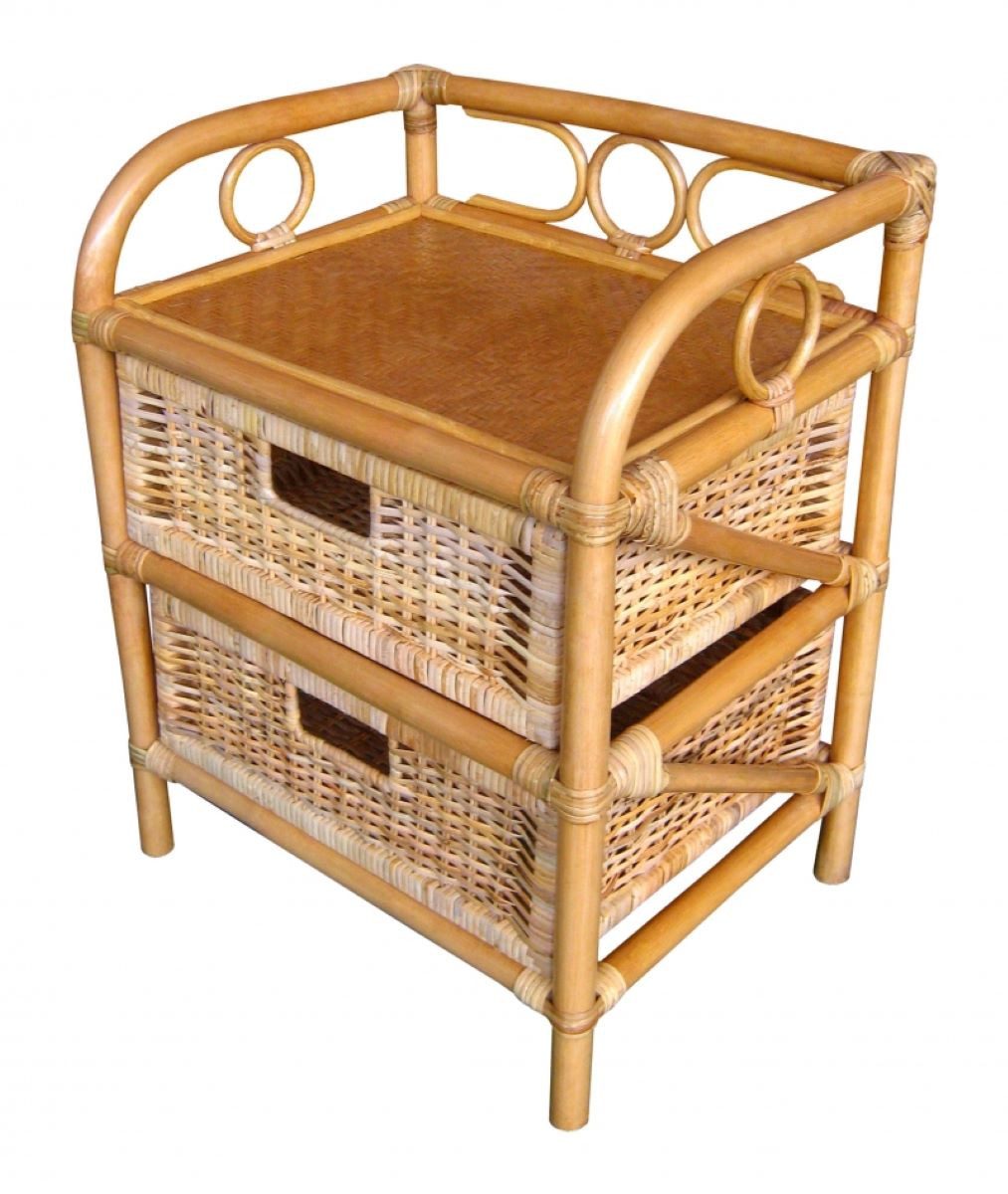 Rattani Standregal Rattanregal mit 2 Schüben, Korbregal mit Schub, Korbfarbe : Honig