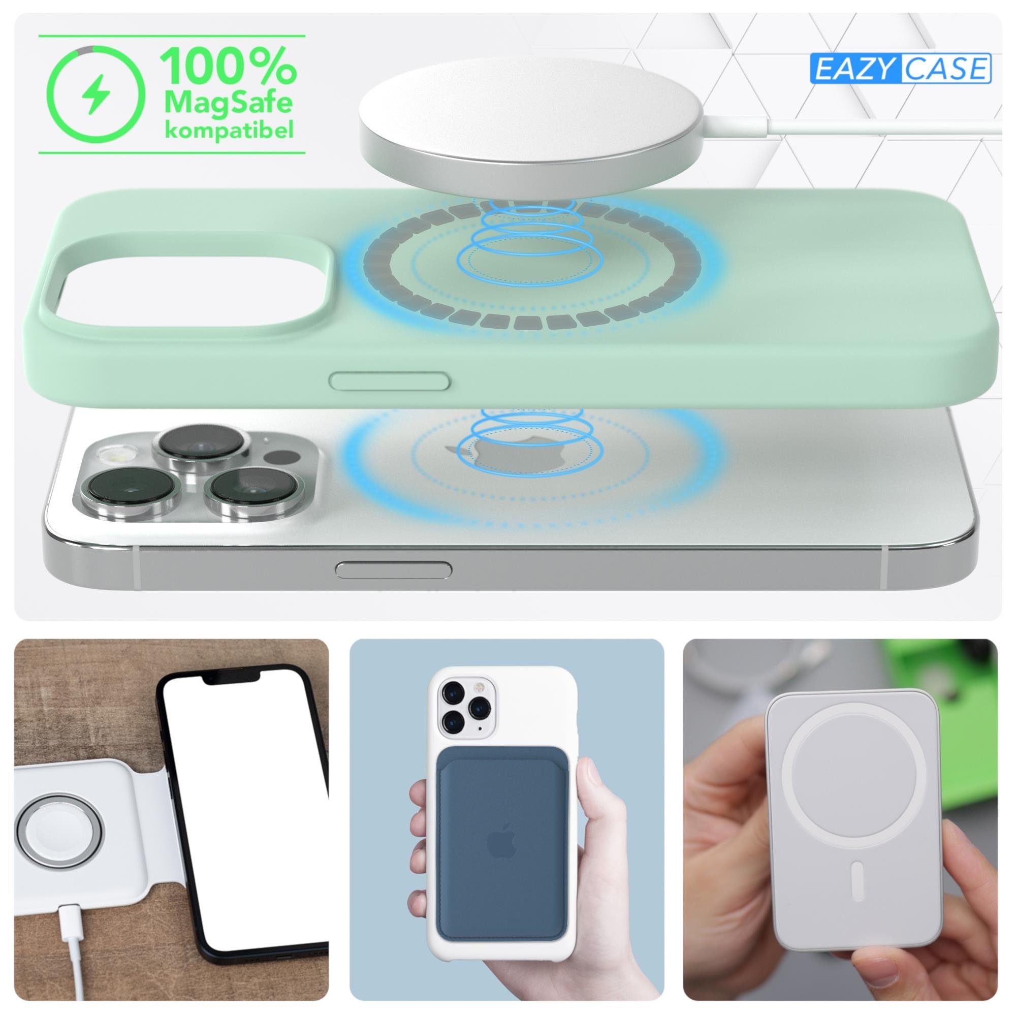 EAZY CASE Handyhülle Silikonhülle mit MagSafe für Apple iPhone 14 Pro 6,1 Zoll, Silikon Schutzhülle mit Kameraschutz TPU Hülle Slimcover Mint Grün