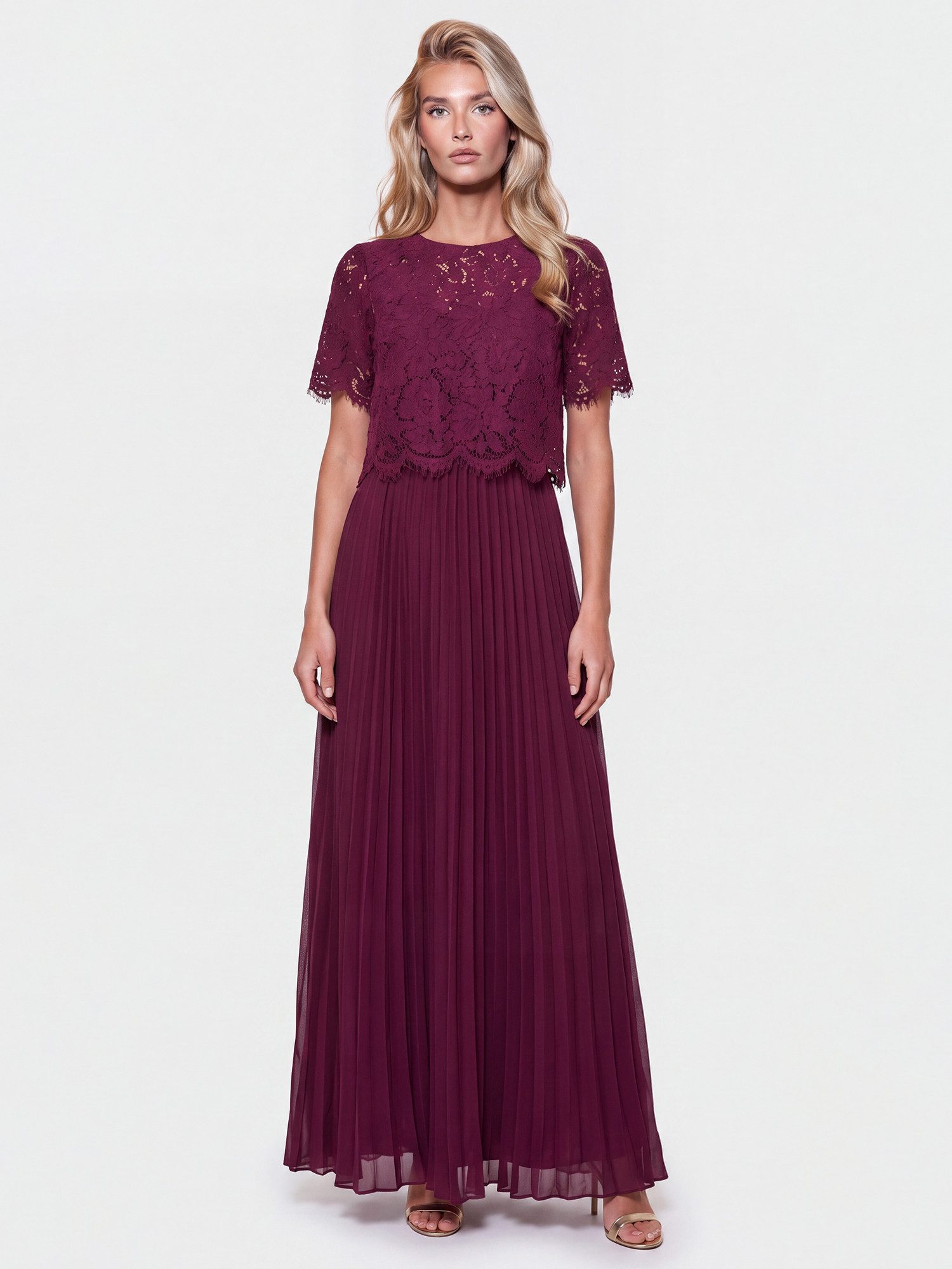 Apart Abendkleid mit Spitzenoberteil und Plisseerock – Bild 2 von 5