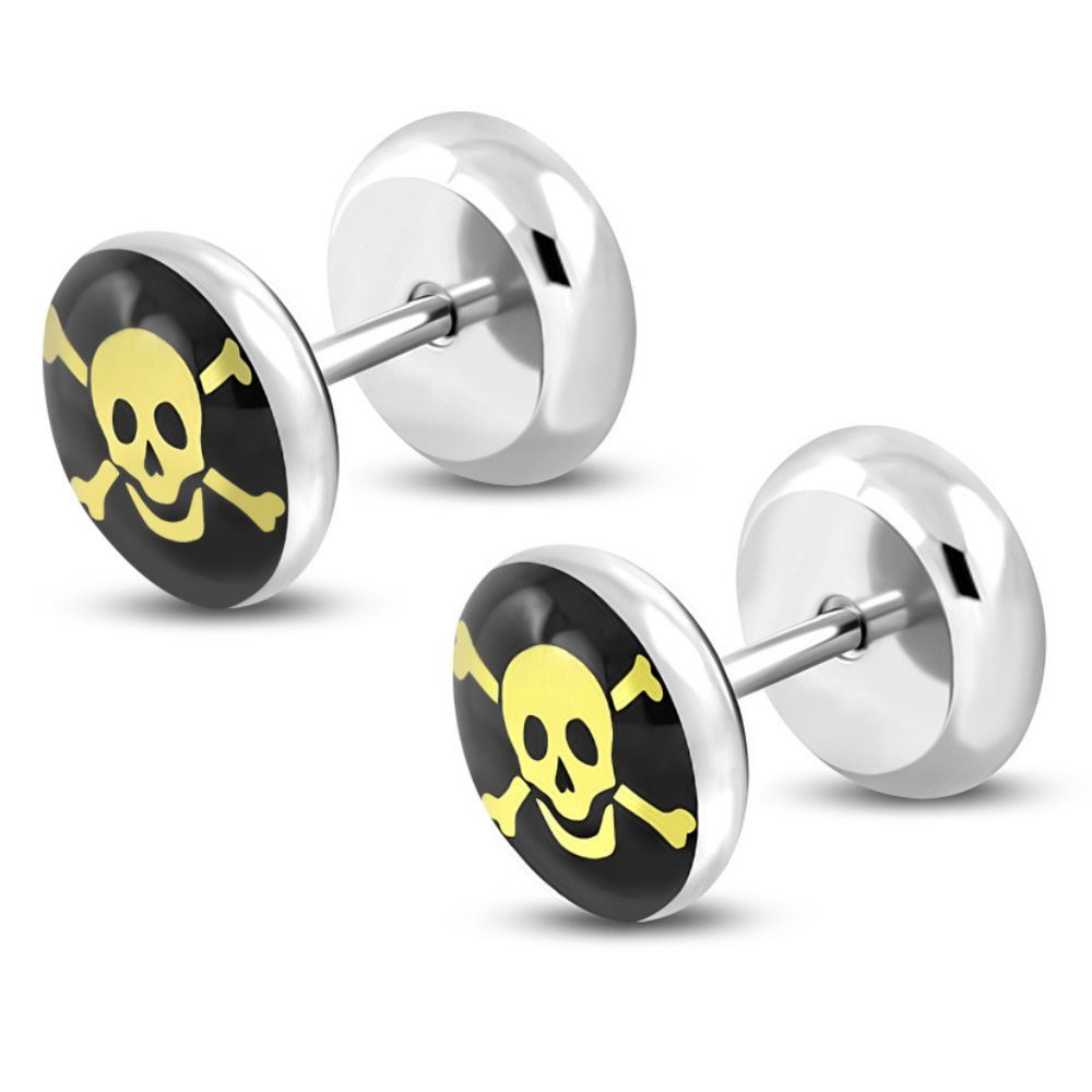 Ohrring-Set Ohrstecker Fake Plug Totenkopf Silber aus Edelstahl Unisex