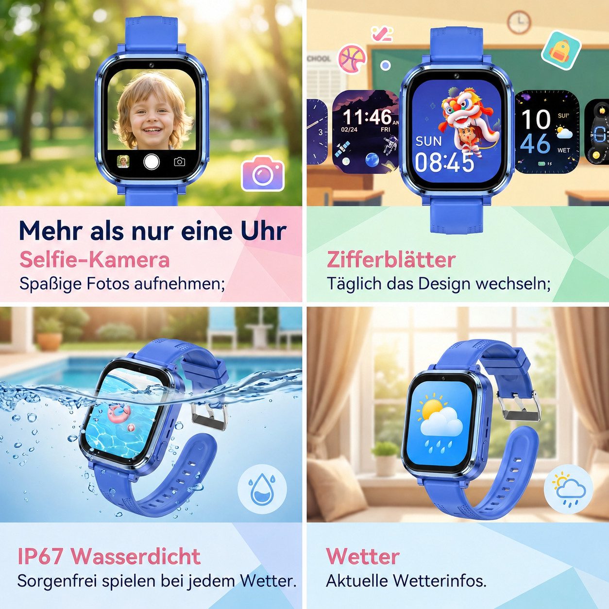 Vashoy Kinderuhr T59/T53 Smartwatch Kinder mit GPS,Kindgerecht sicher Smartwatch (5 cm/1.83 Zoll, RTOS/4G (LTE) 4G Telefonfunktionen Smartwatch, 6-tlg., GPS-Ort – Bild 4 von 5