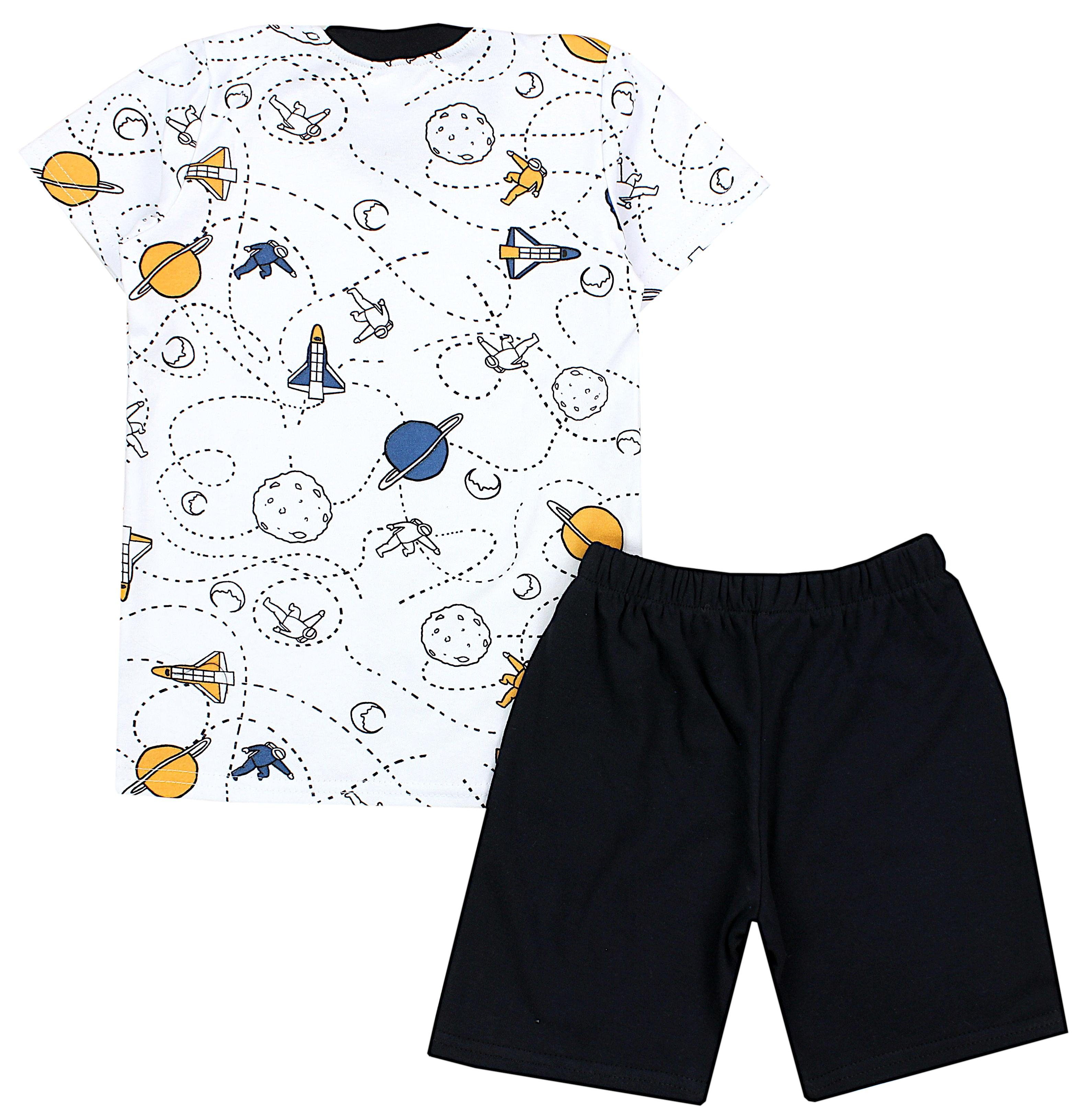 Schwarz / Kinder Schlafanzug Weiß Kurzarm Sommer TupTam Kosmonauten Schlafanzug Pyjama 2-teilig Jungen Set