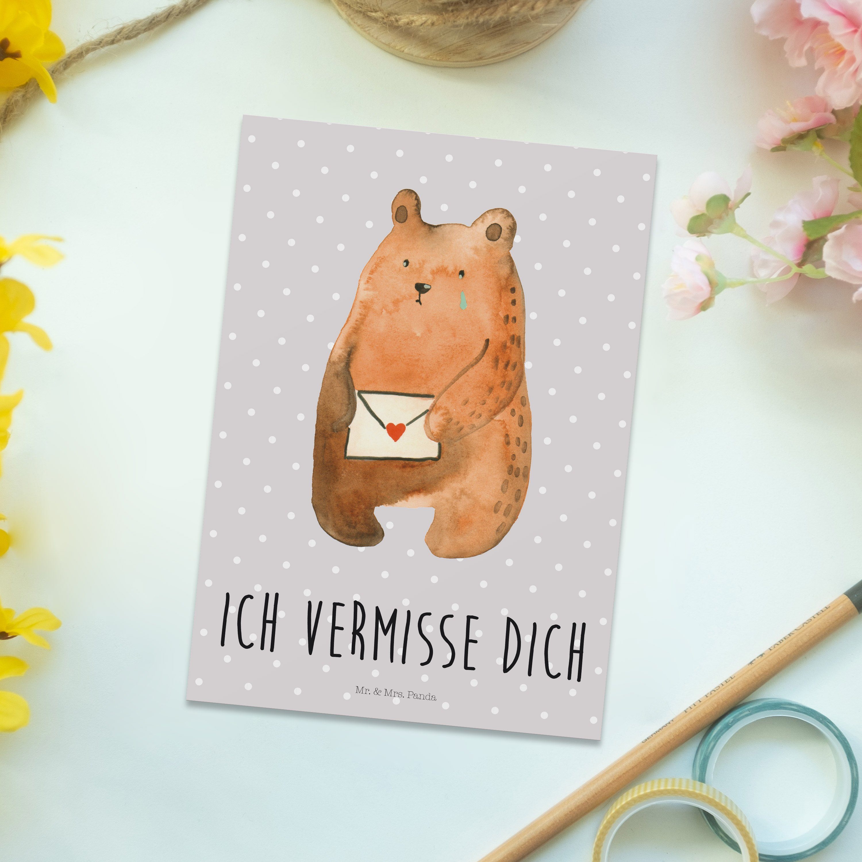 & Bär Teddy, Panda Postkarte Mrs. Unglücklich Mr. - dich - Grau v vermisse Pastell Ich Geschenk,