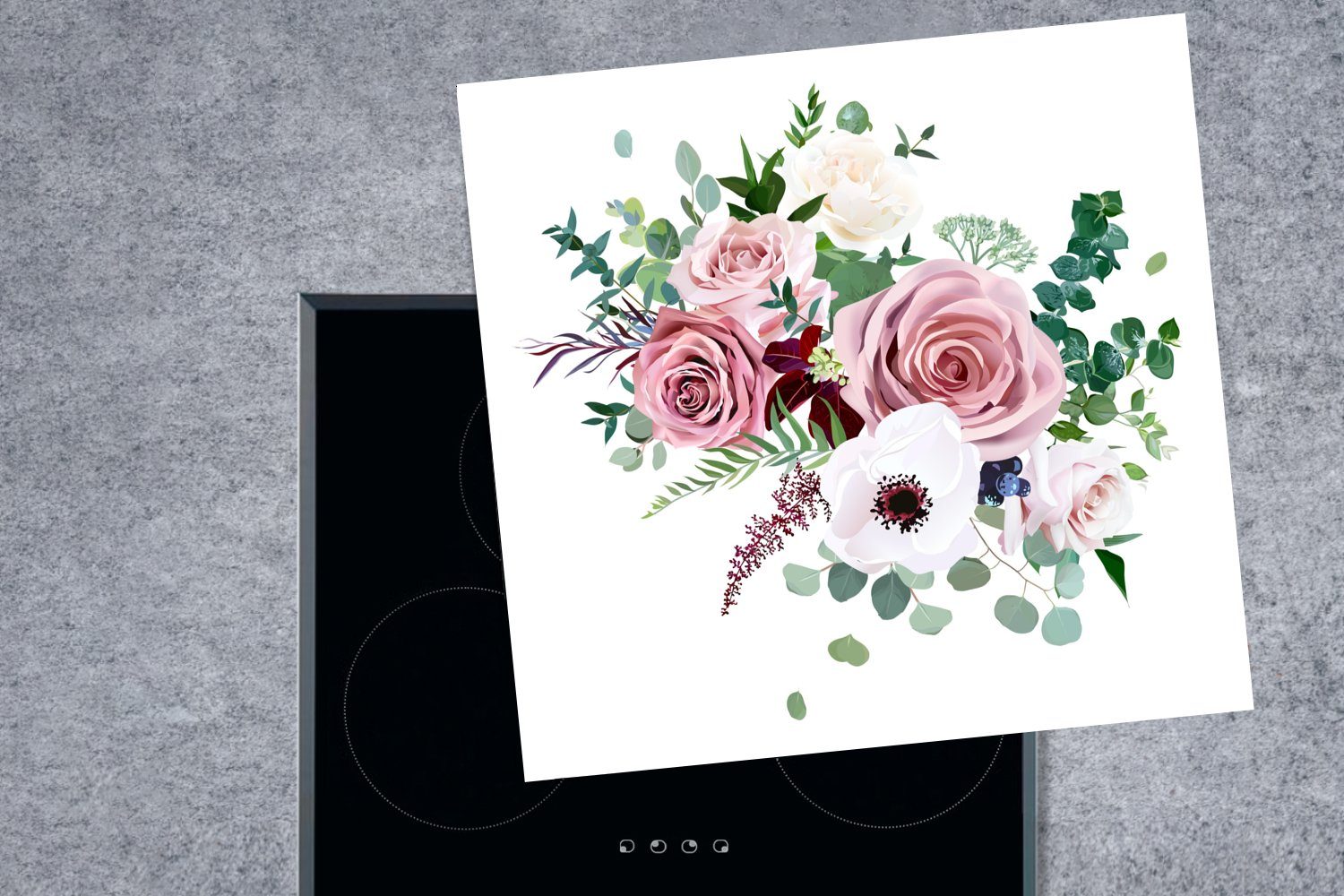 78x78 (1 für - Blumen Ceranfeldabdeckung, MuchoWow Arbeitsplatte Anemone, cm, küche Vinyl, - tlg), Rosen Herdblende-/Abdeckplatte