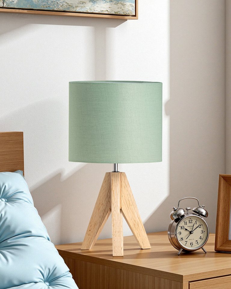 EDISHINE Nachttischlampe Vintage Tischlampe Holz mit Stoffschirm, inkl. Leuchtmittel, LED wechselbar, Warmweiß, Lampenschirm aus Leinen, für Deko, Schlafzimmer, Wohnzimmer