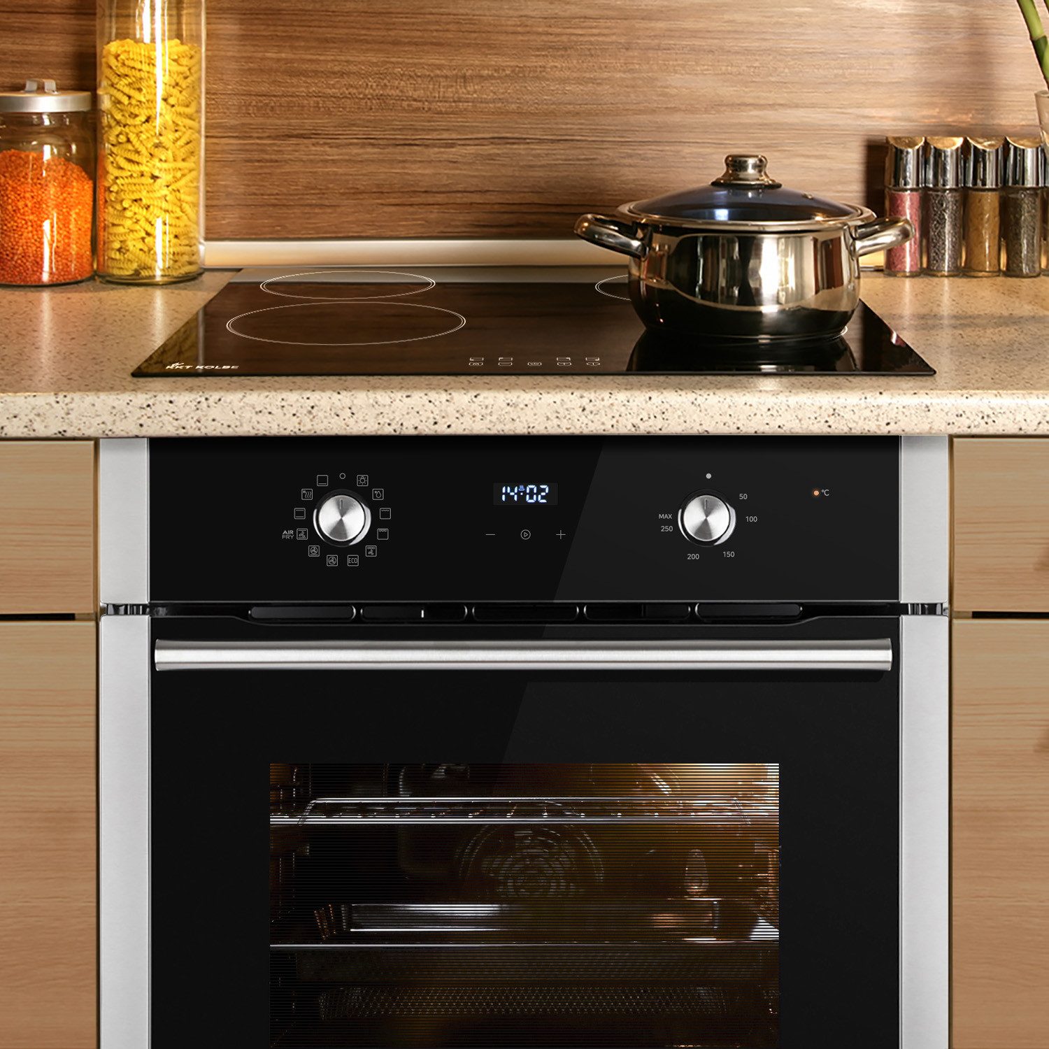 KKT KOLBE Backofen-Set Backofen und Kochfeld SET8810CH5900RL, mit 2-fach Teleskopauszug, Herdset / Heißluft / Einbaubackofen / Timer / Kochmulde