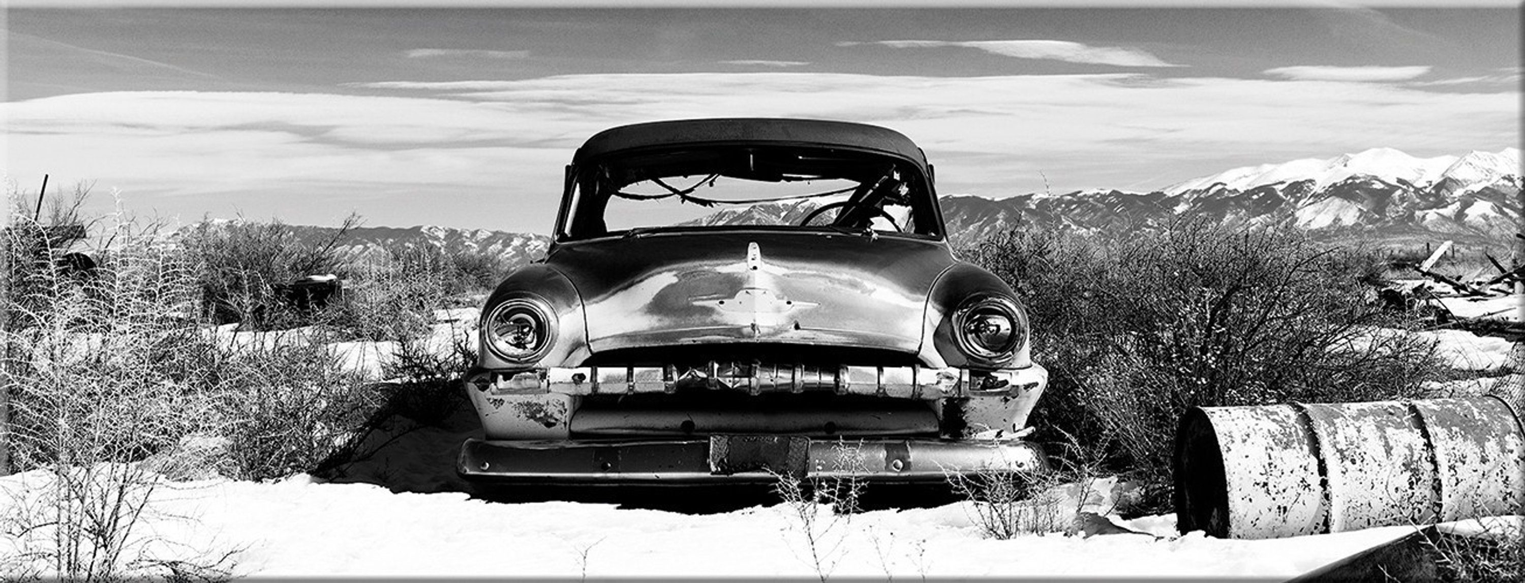 artissimo Glas Glasbild schwarz-weiß aus Glasbild Vintage Retro, Car Foto: Oldtimer Bild 80x30cm Auto