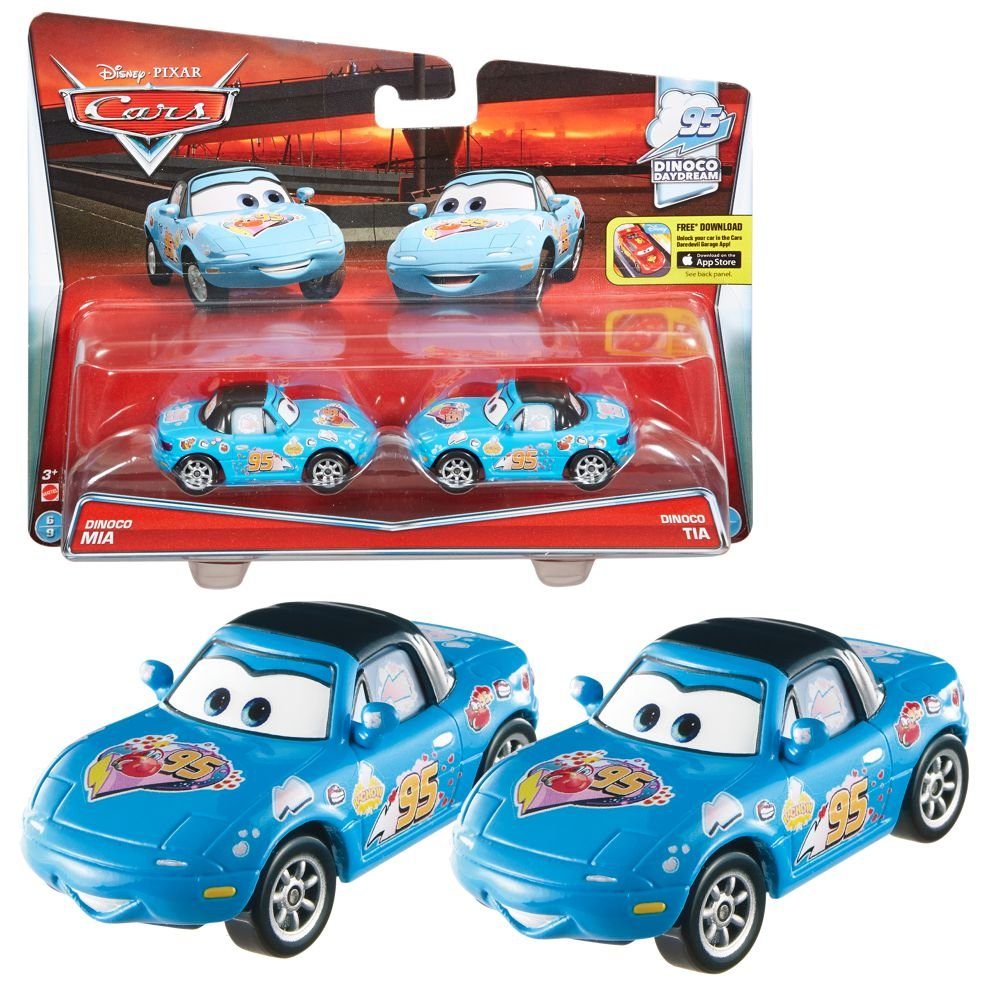 Disney Cars Spielzeug-Rennwagen Auswahl Doppelpack Disney Cars Fahrzeug Modelle Die Cast 1:55 Dinoco Mia & Tia Daydream