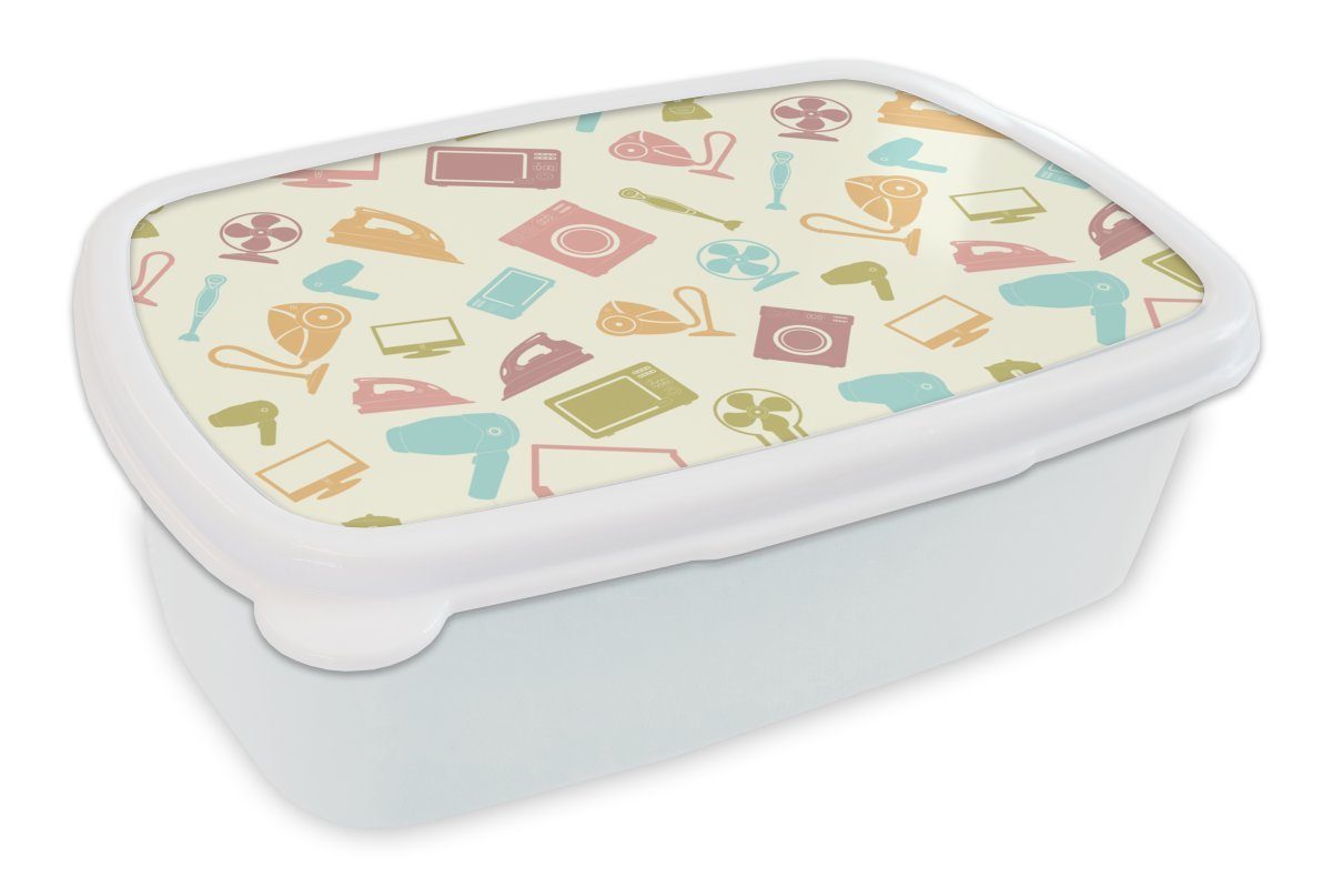 MuchoWow Lunchbox Patronen - Haushalt - Elektronik - Retro, Kunststoff, (2-tlg), Brotbox für Kinder und Erwachsene, Brotdose, für Jungs und Mädchen weiß