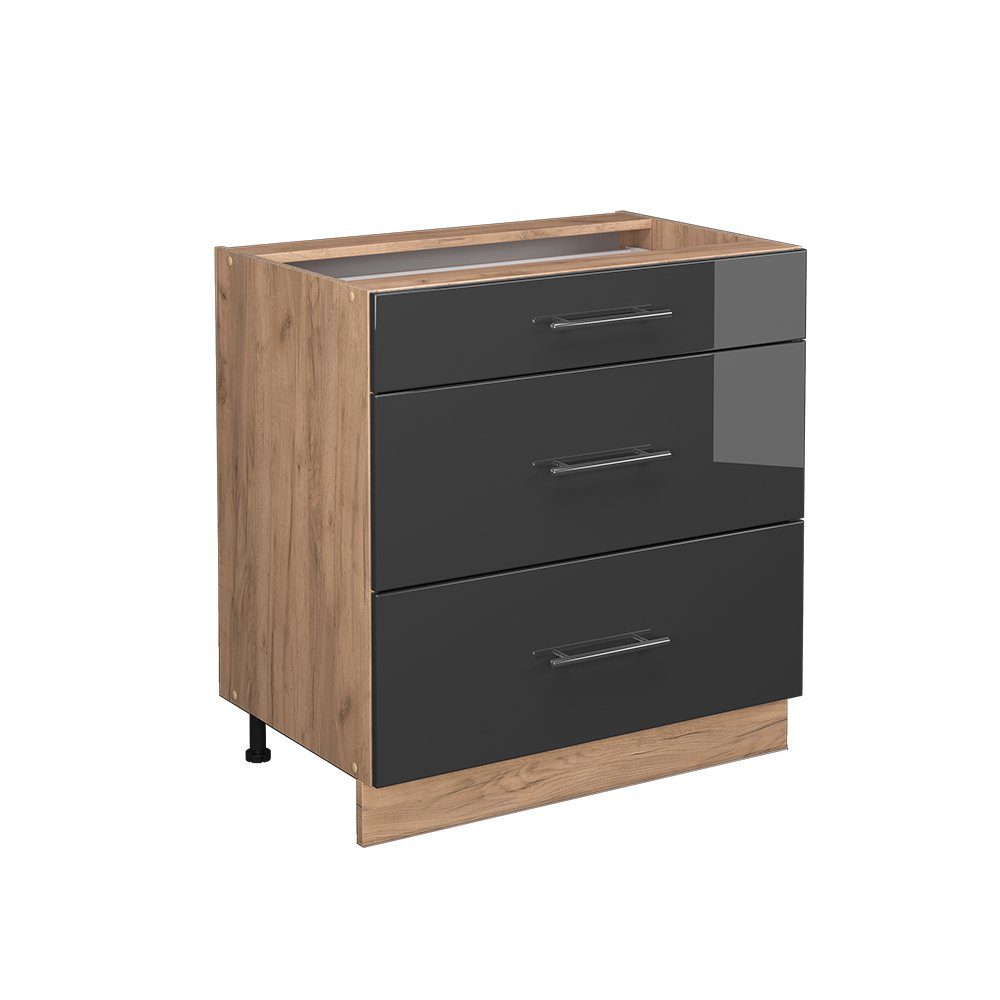 Vicco Unterschrank Fame-Line Anthrazit Hochglanz/Eiche 80cm, günstig online kaufen