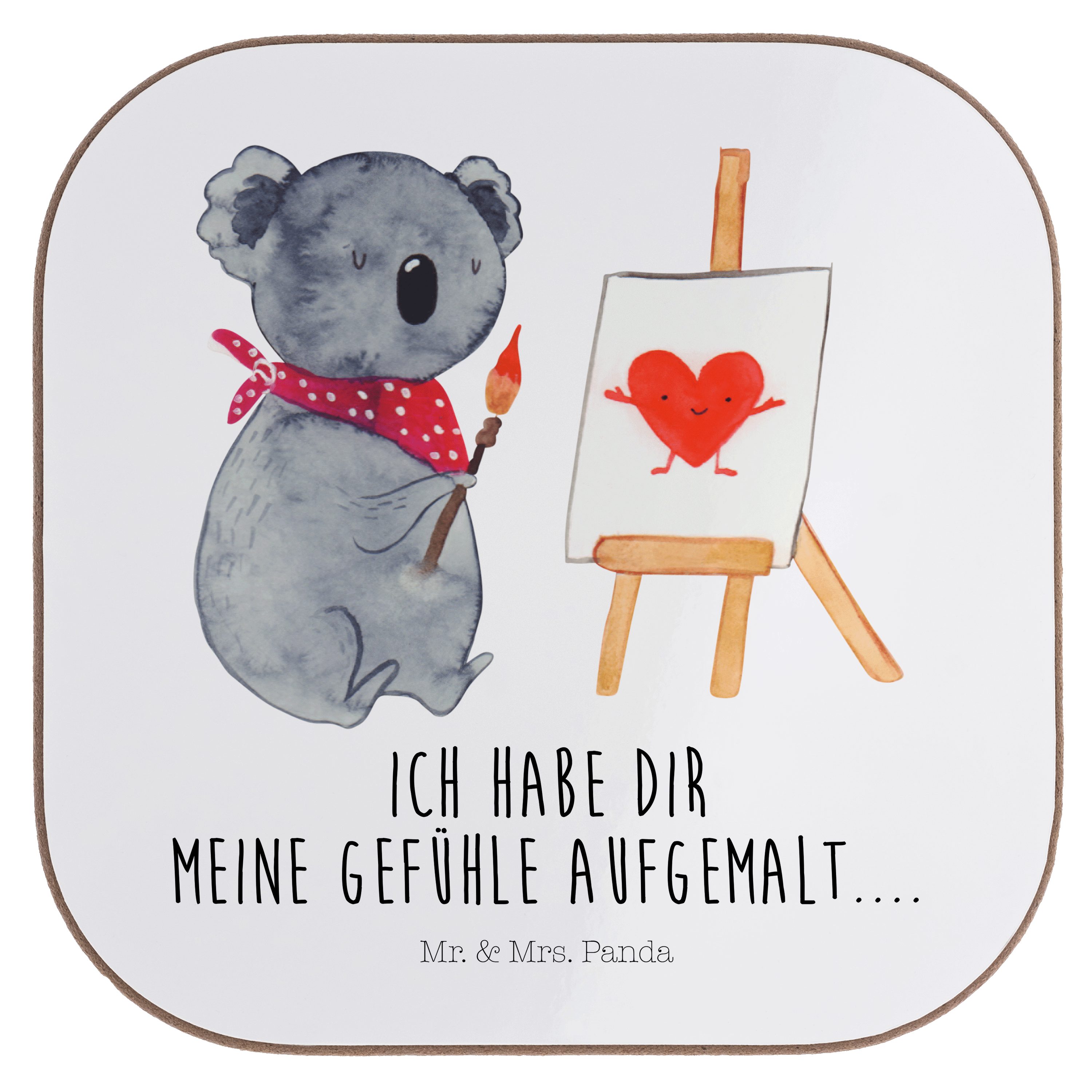 Mr. Künstler - - Mrs. Koala Geschenk, Panda 1-tlg. & Getränkeuntersetzer, zeichnen, Weiß Koal, Getränkeuntersetzer