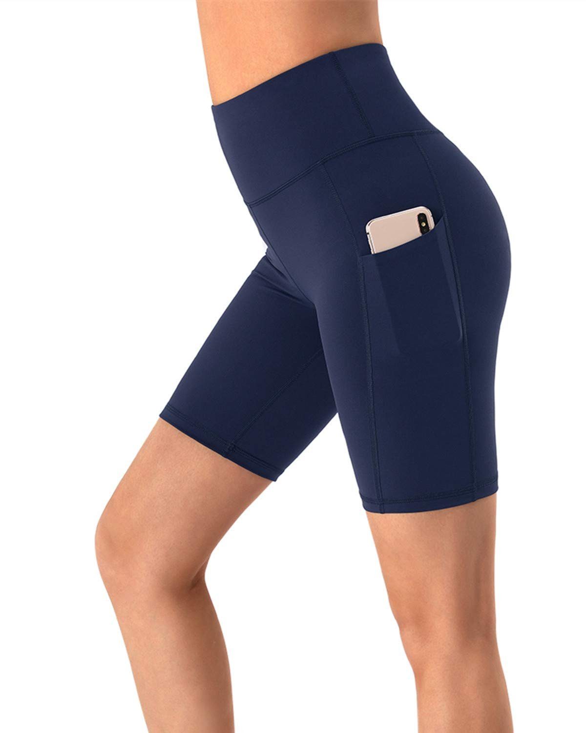 G4Free Yogashorts OTGFPM20A08 Yoga-Shorts für Frauen mit hoher Taille und Taschen Blau
