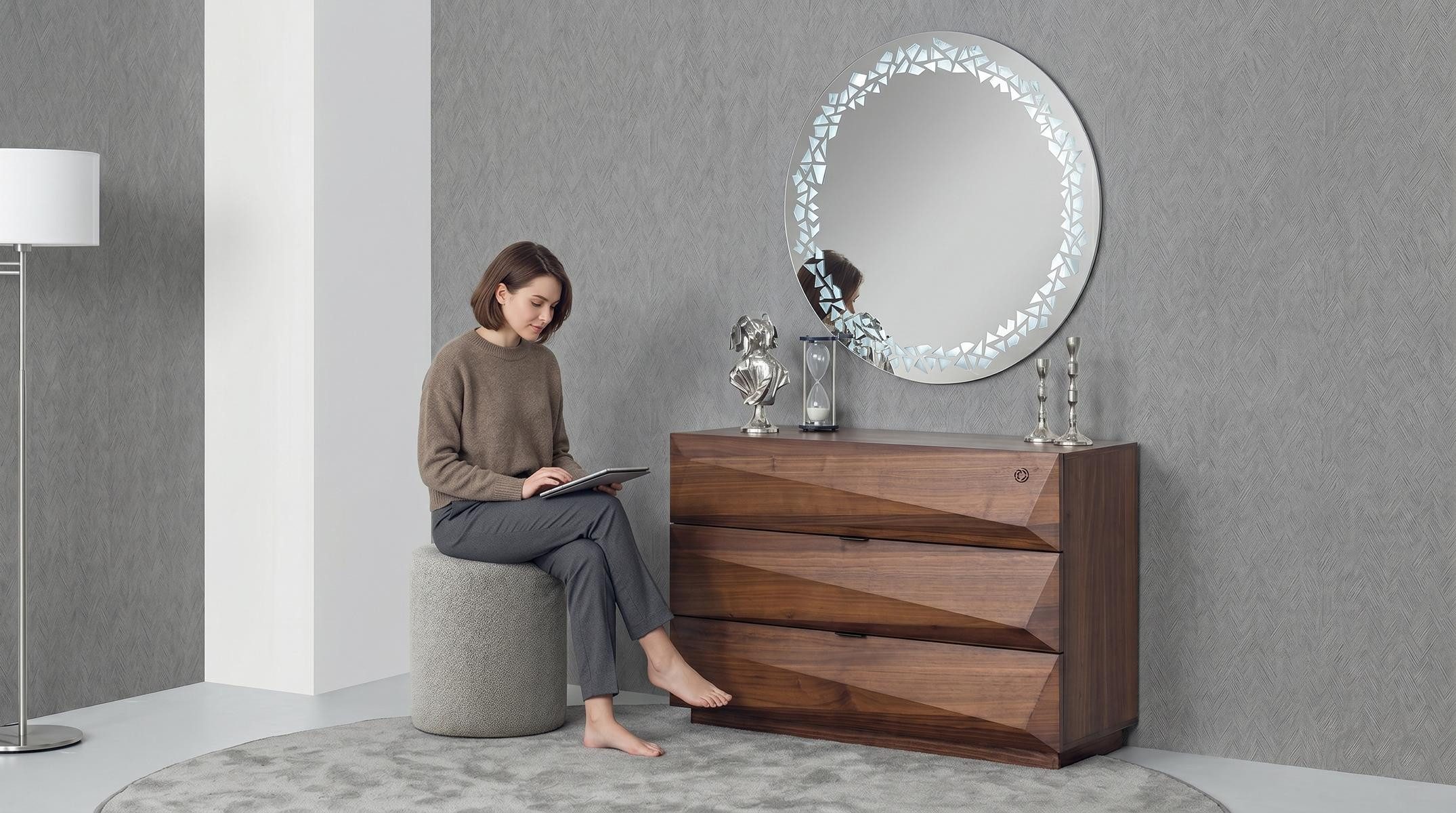 JVmoebel Dekospiegel Spiegel Mit LED Modern Silber Elegant Wandspiegel Kristall Rund, Made in Europa