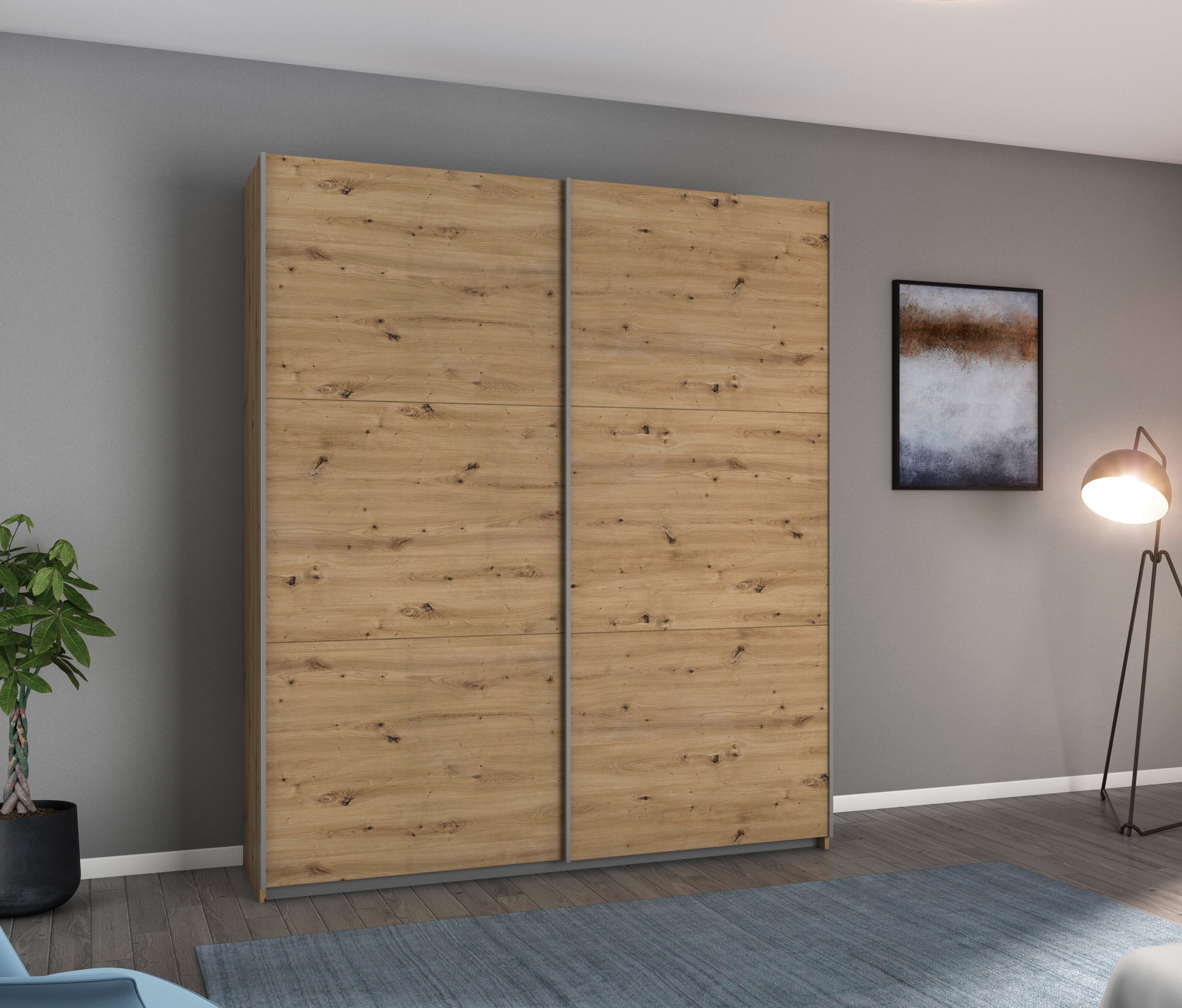 rauch Schwebetürenschrank AURELIO Kleiderschrank Garderobe (3 Ausstattungen BASIC/CLASSIC/PREMIUM (inkl. SOFT-CLOSE-FUNKTION) 3 verschiedene Ausstattungsvarianten Griffe aus Metall MADE IN GERMANY