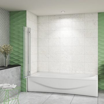 duschspa Badewannenaufsatz 130x140cm ESG Badewannenaufsatz Faltwand auf Badewanne Duschtrennwand, Einscheibensicherheitsglas, Sicherheitsglas, (Set), Höhe 140ch, Breite 130cm, Glas