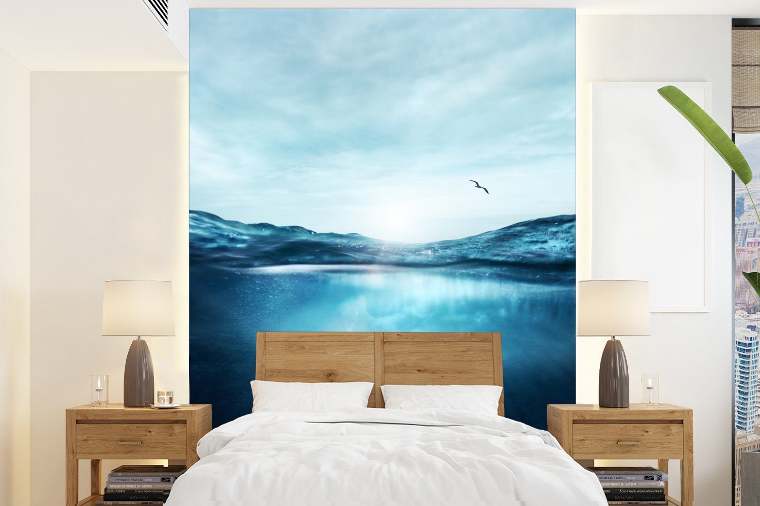 MuchoWow Fototapete Delfin Wandtapete Wohnzimmer, Meer, für - bedruckt, Montagefertig (4 Tapete Matt, Schwimmen Vinyl - St)