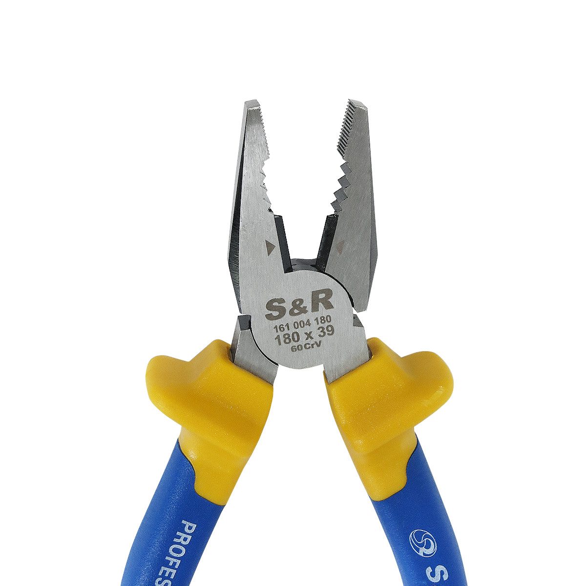 S&R Kombizange 180 mm x 39 mm, Cr-V, 2-Komponentengriffe, gummiert, 1-tlg., mit Seitenschneider für mittelhartem Draht Ø 3,0, hartem Draht Ø 2,1