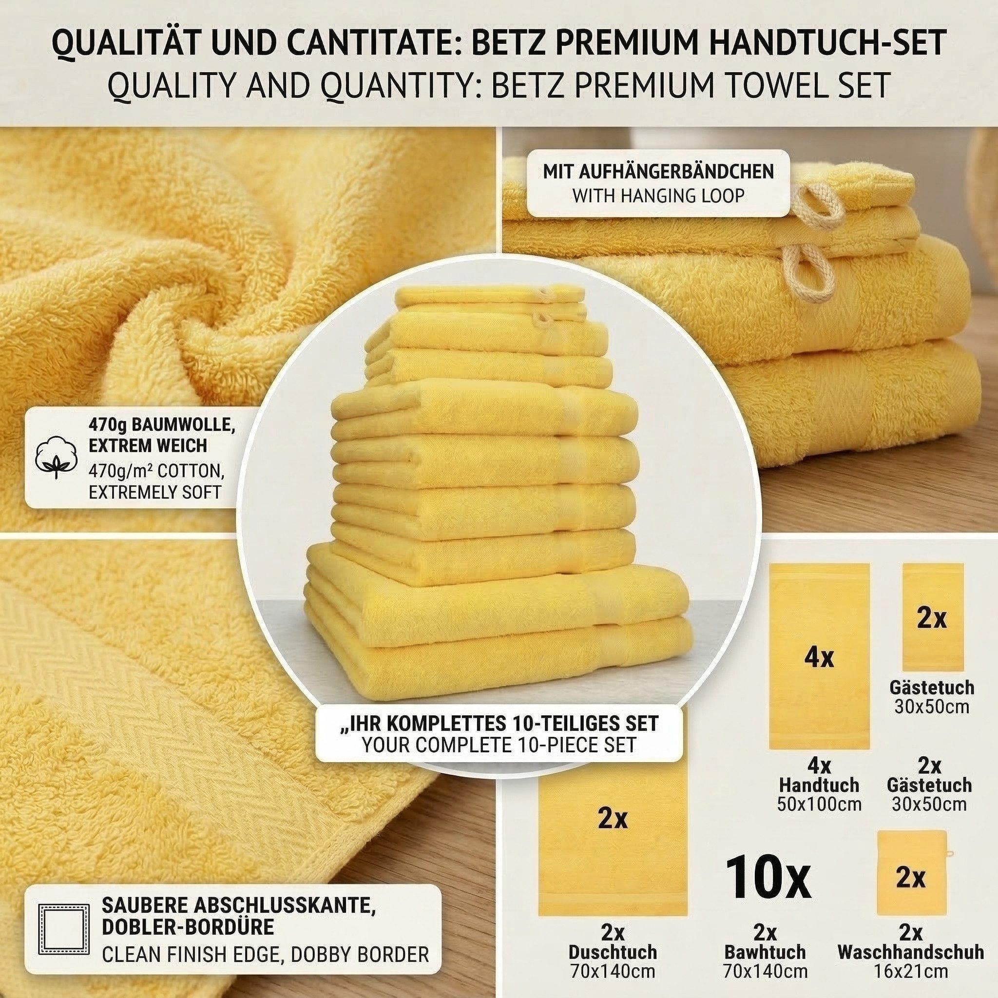 Betz Handtücher PREMIUM Handtuch-Set mit 10 Teilen, 100% Baumwolle (10-St), 4 Handtücher 50x100 cm, 2 Duschtücher 70x140 cm, 2 Gästetücher 30x50