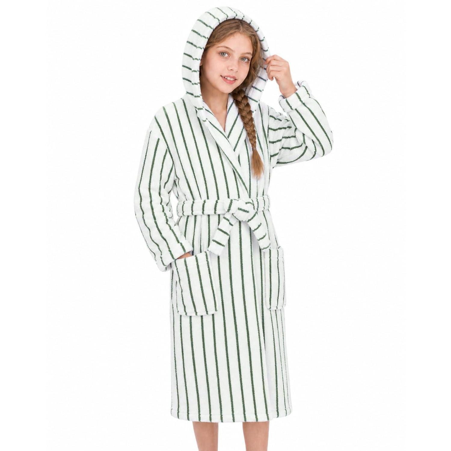 LuxusKollektion Hausanzug Kinder Bademantel Fleece Kapuze Grün 7-9 Jahre