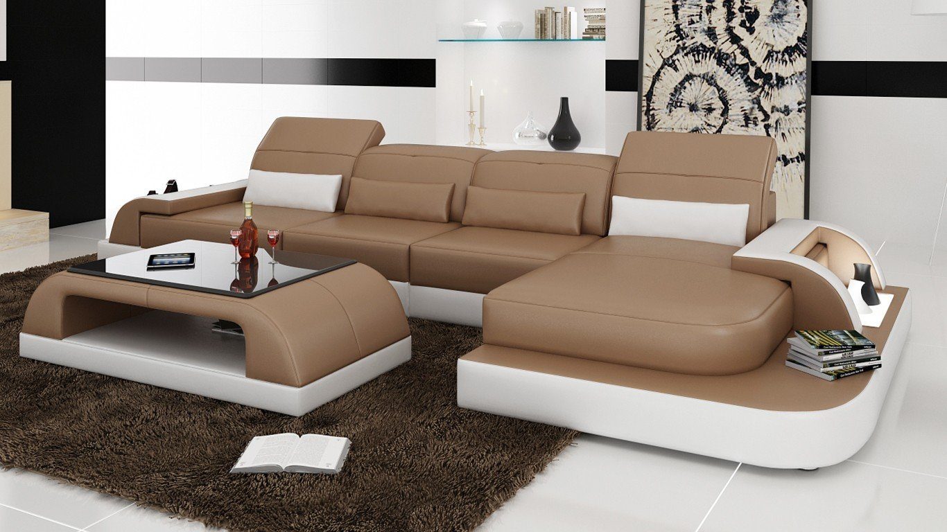 JVmoebel Ecksofa Braunes L Form Polster in Sofa Europe Beige Garnitur Couch Made Wohnlandschaft