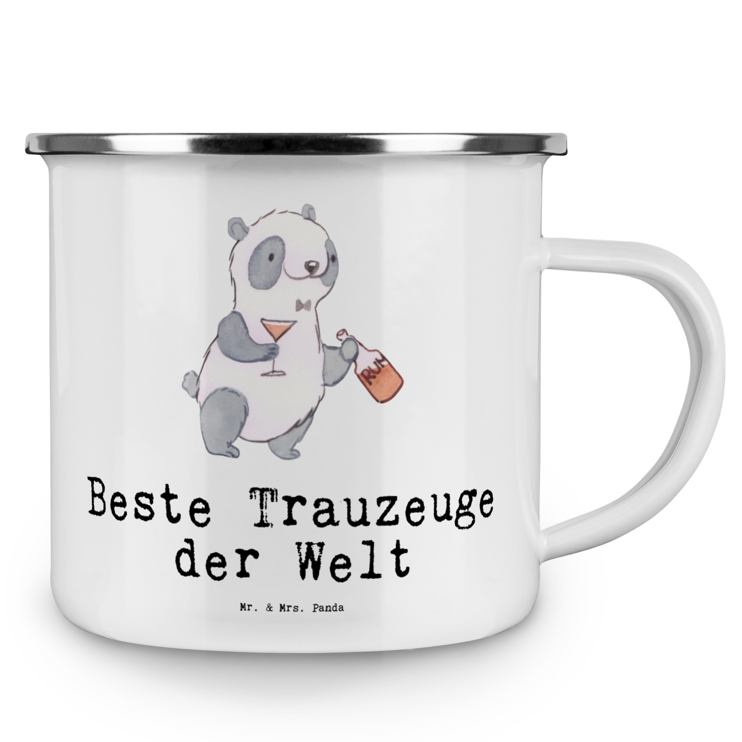 Panda Welt Panda Trinkbecher, Bester Mrs. Becher & Mr. Kaffe, Trauzeuge - - Geschenk, Emaille Weiß der