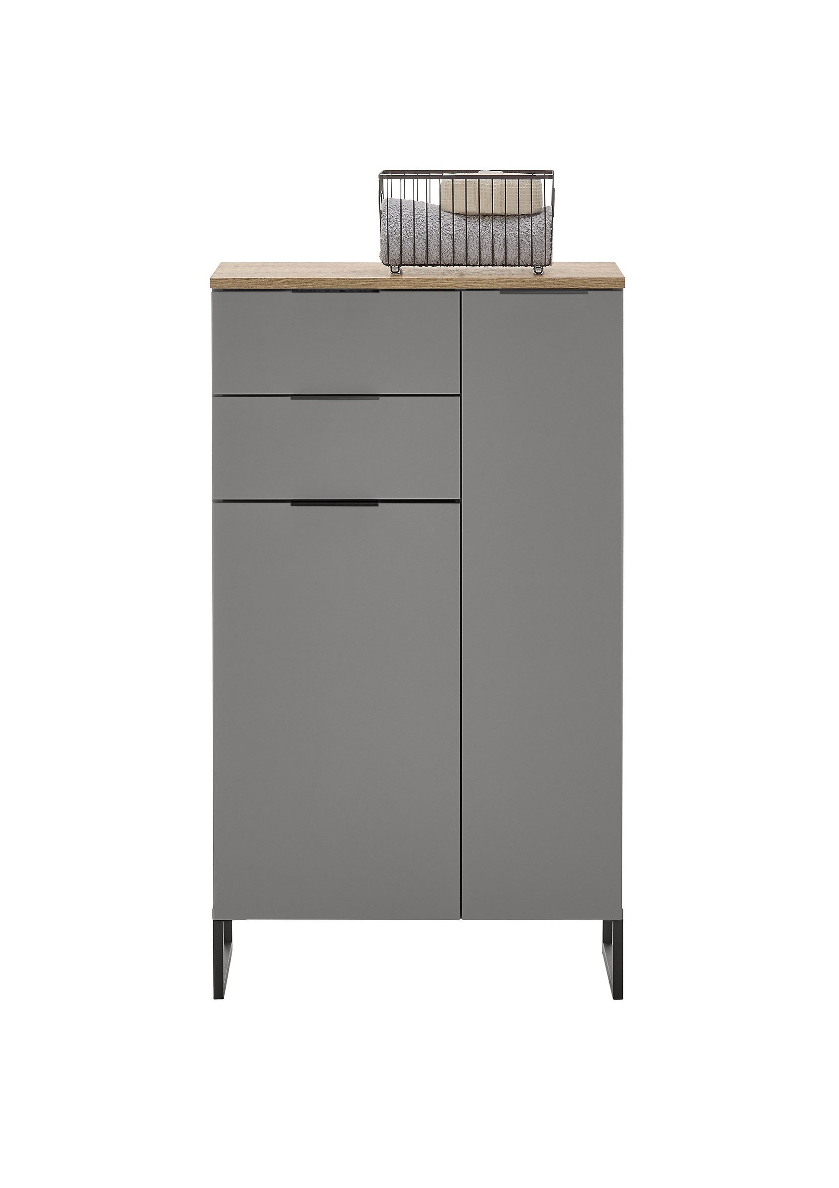 PREISBRECHER Badkommode Denver, 2 Türen/Schübe, grau matt / evoke eiche - 60x106x32 (BxHxT)