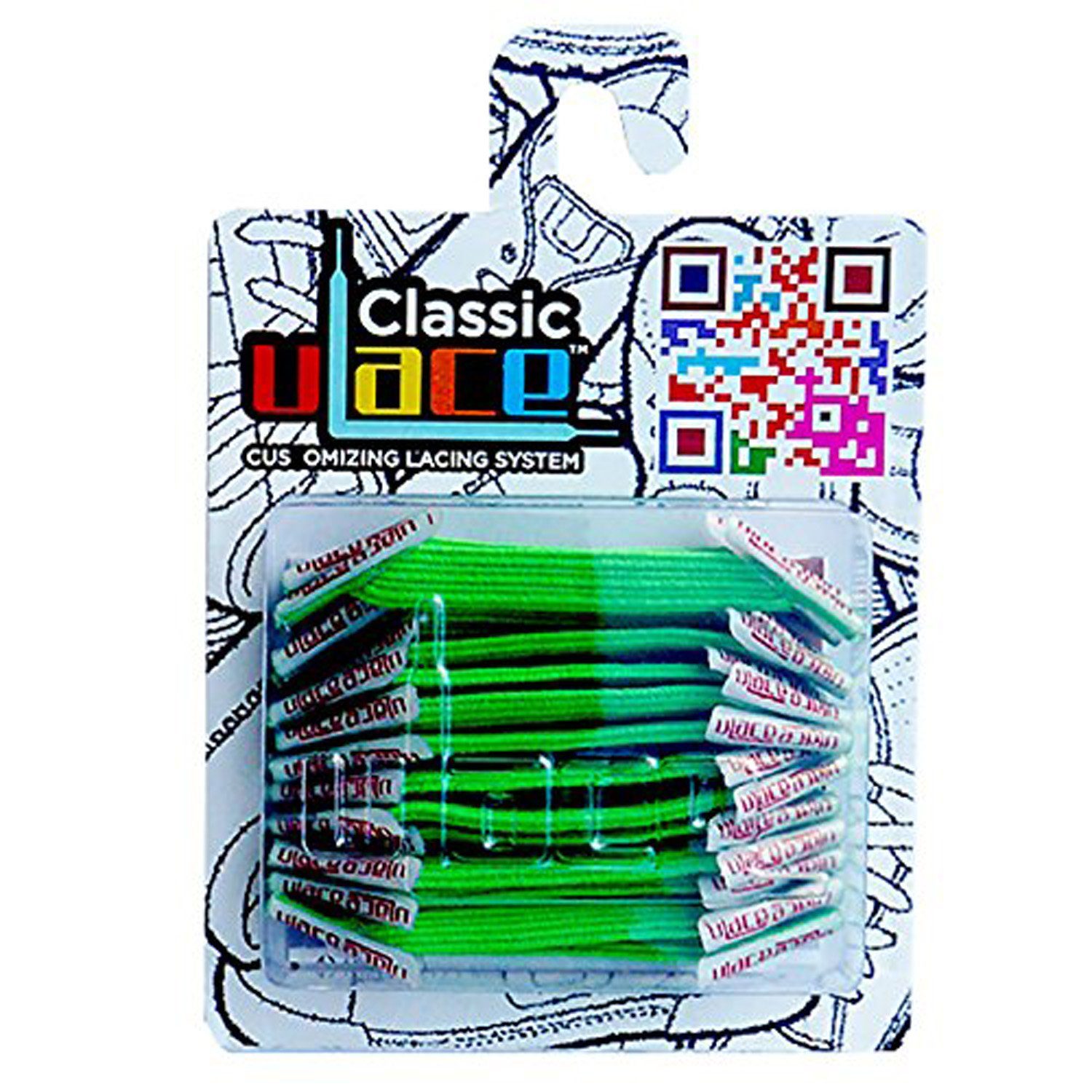 mit U-Laces Classic Green Stück elastische 18 Schnürsenkel Schnürsenkel Wiederhaken - Neon