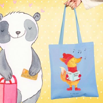 Mr. & Mrs. Panda Tragetasche Fuchs Sänger - Sky Blue - Geschenk, Einkaufstasche, Singen, Geschenk (1-tlg), Cross Stitching Griffe