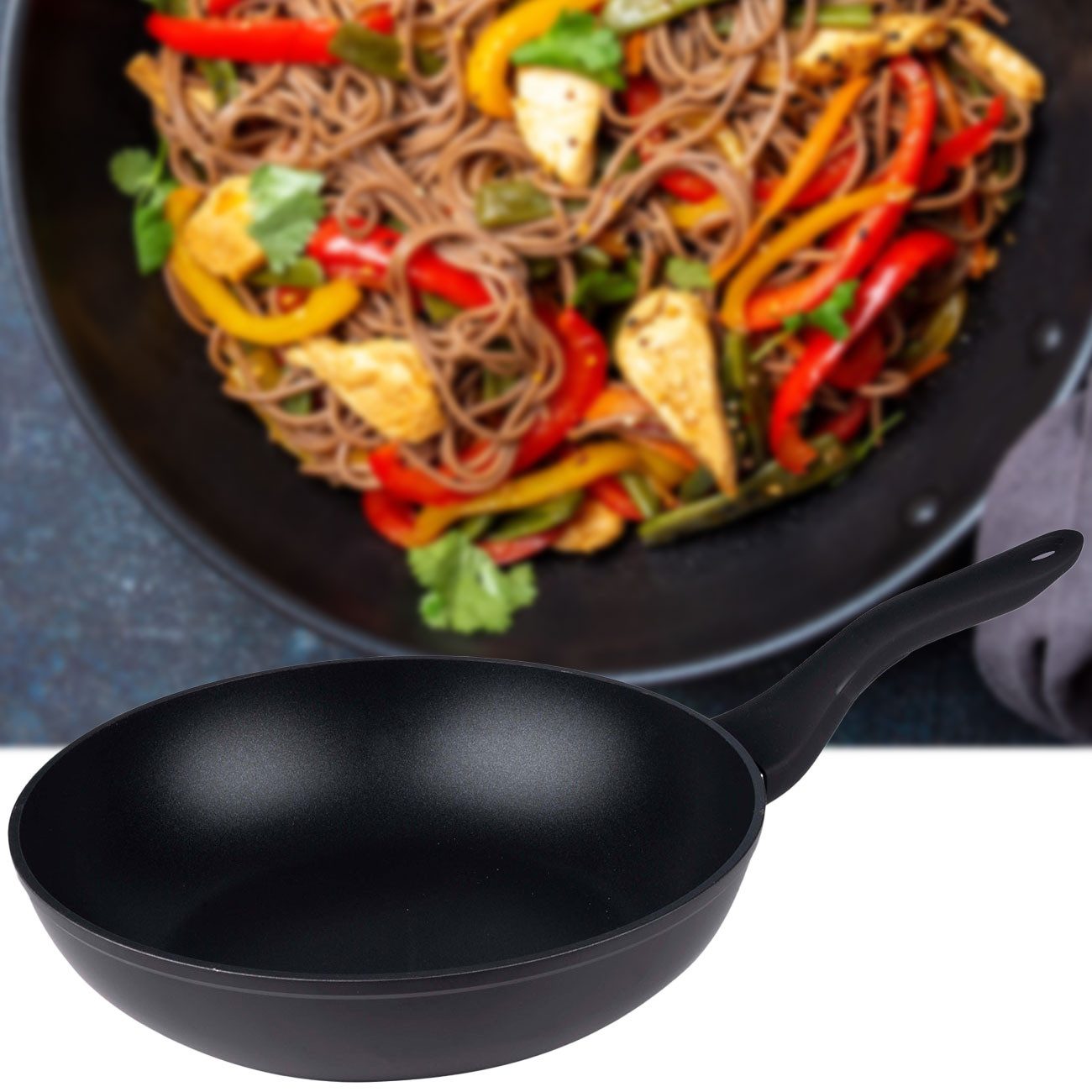 *Alpina* Wok Alu-Wokpfanne Ø 28,5cm in Schwarz, Antihaft-Pfanne für Gemüse & Reis, Antihaftbeschichtet