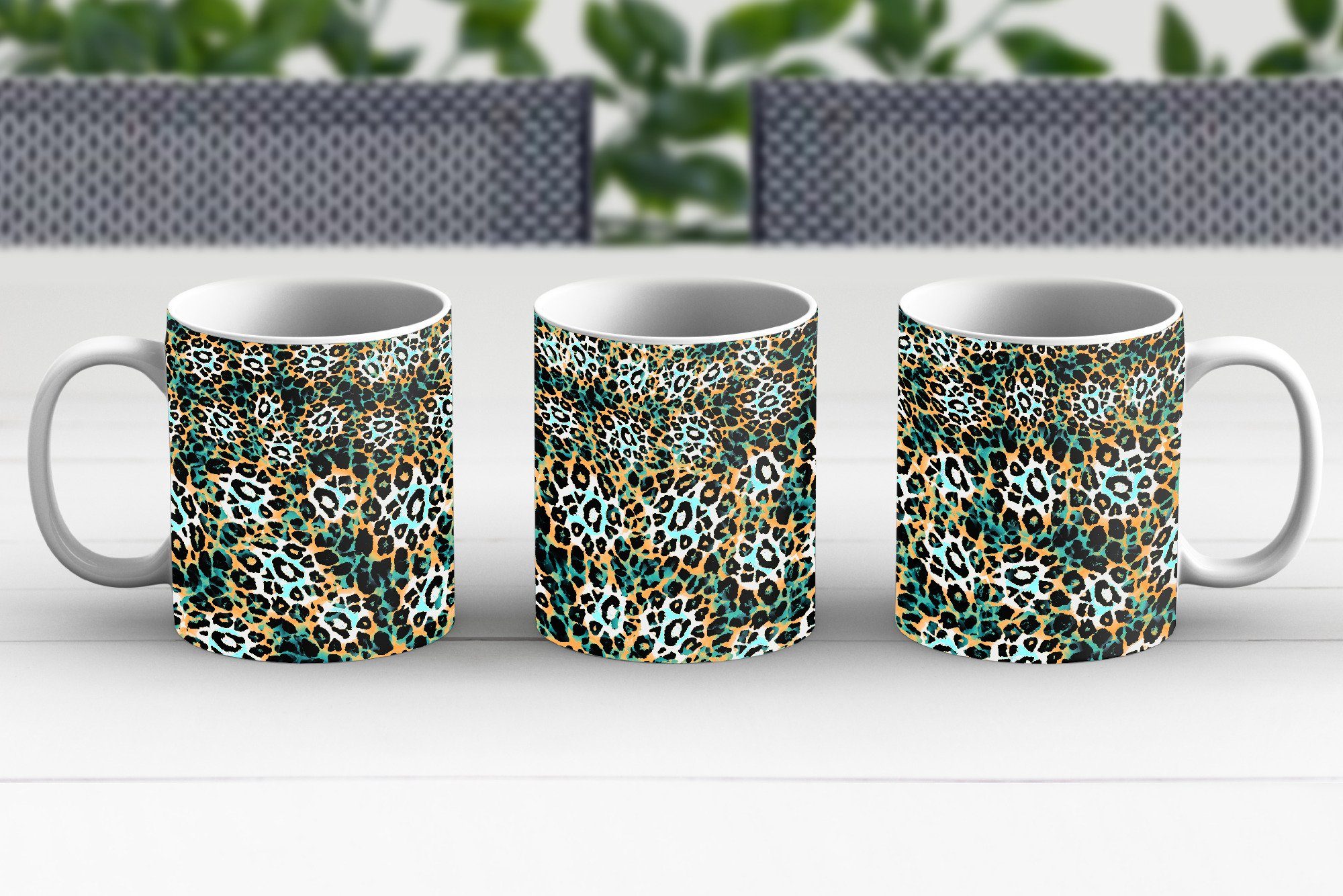 MuchoWow Tasse Leopard Geschenk Muster Kaffeetassen, Blau, - Becher, Teetasse, Teetasse, Keramik, 