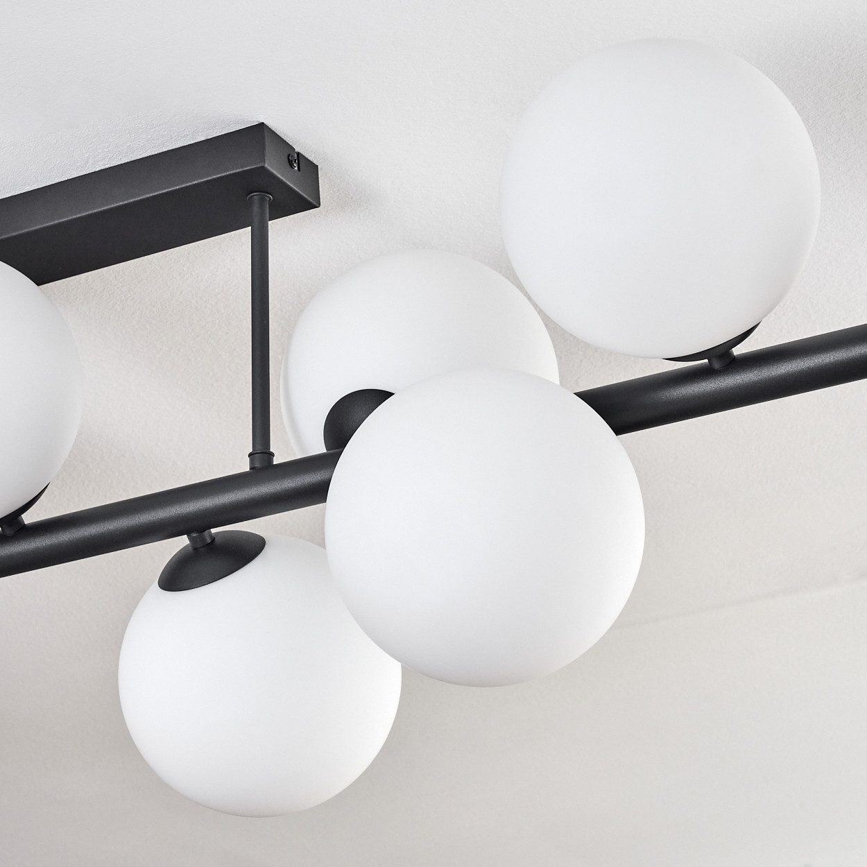 hofstein Deckenleuchte 10-flammige Deckenlampe aus Metall/Glas in Schwarz/Milchglas/Weiß, ohne Leuchtmittel, im Retro/Vintage-Design (Schirme Ø 15 cm), E14