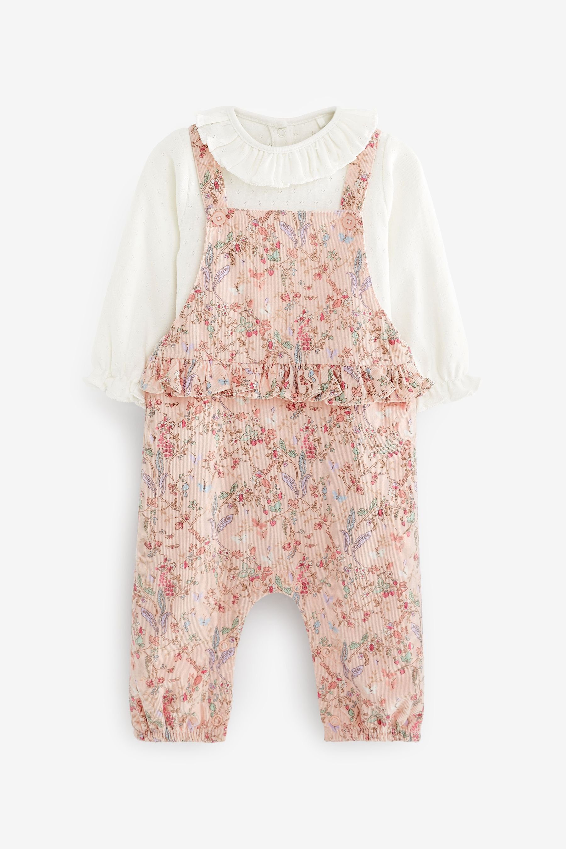 Next Body & Hose Baby-Latzhose aus Cord mit Blümchenmuster und Body (2-tlg) Pale Pink