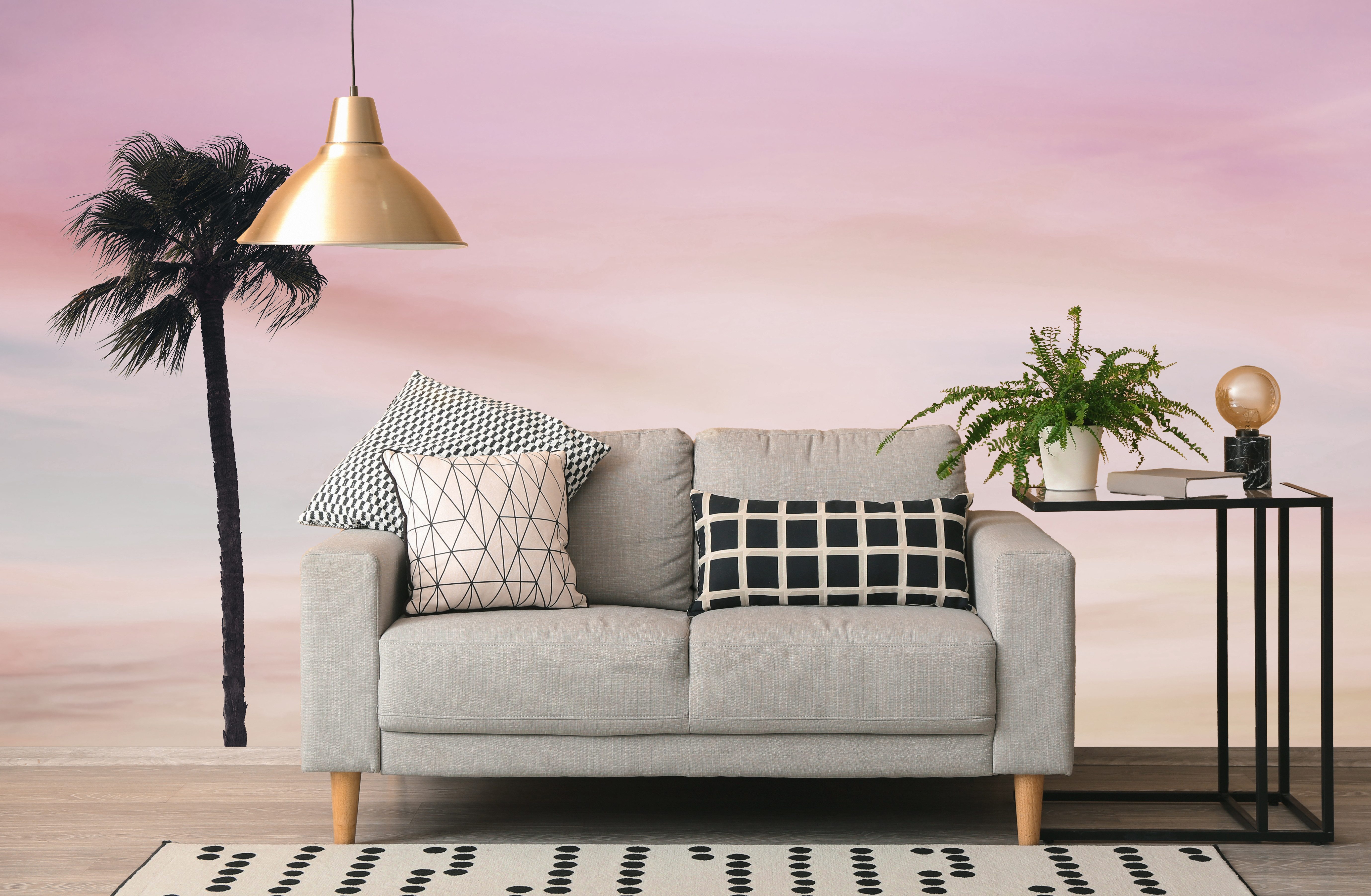 queence Fototapete Rosa Himmel, glatt, Motiv, bedruckt, mehrfarbig, realistisch, (4 St), Wandpaneele, selbstklebend, Tapete, Sticker, Wanddeko, XXL-Fotomotiv