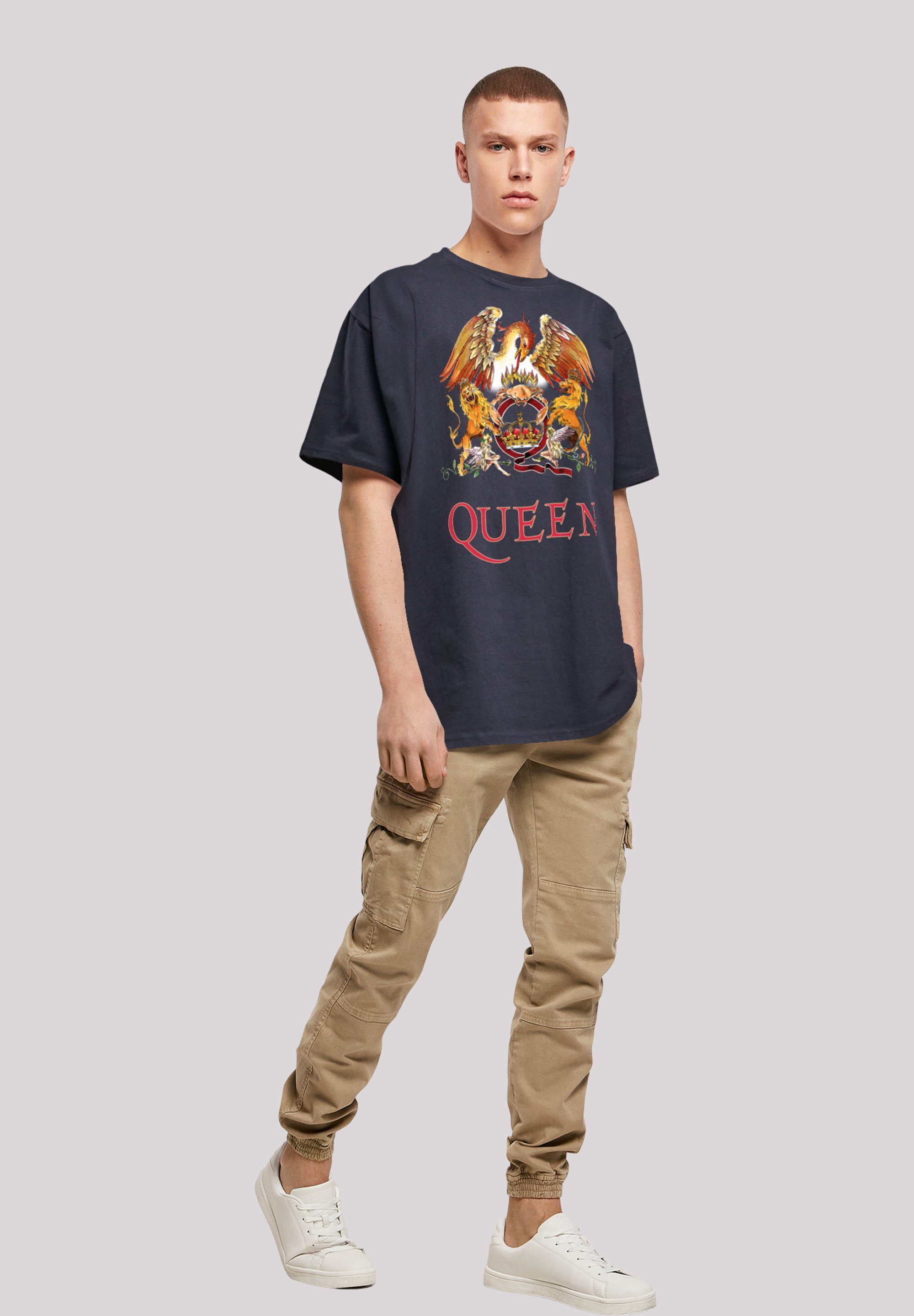 F4NT4STIC Crest Black T-Shirt Rockband Queen navy Print Classic
