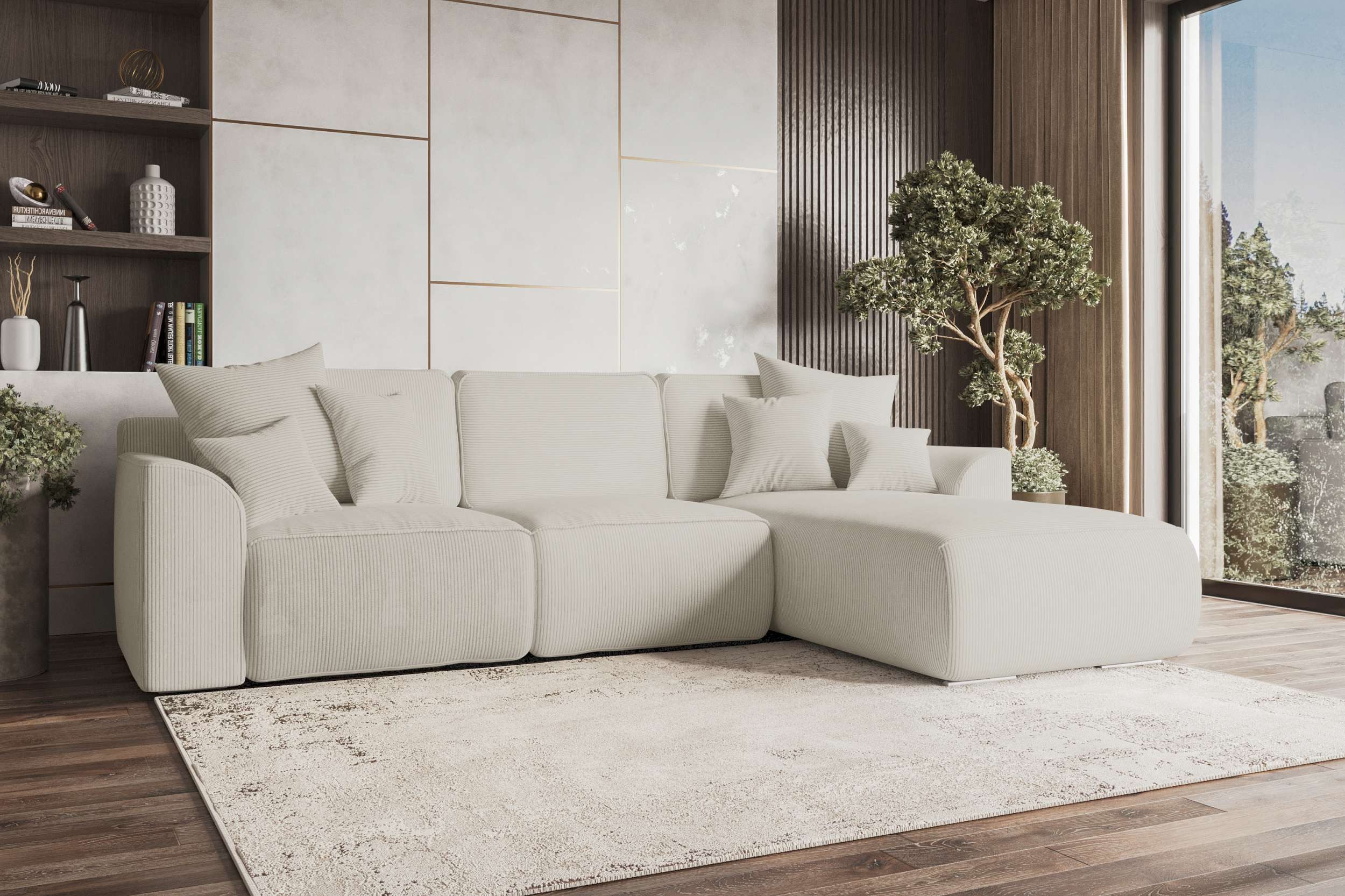 99rooms Ecksofa Gusto, Sofa L-Form, Eckcouch, mit Schlaffunktion, abnehmbaren Rückenkissen, Bezug-Cordstoff POSO
