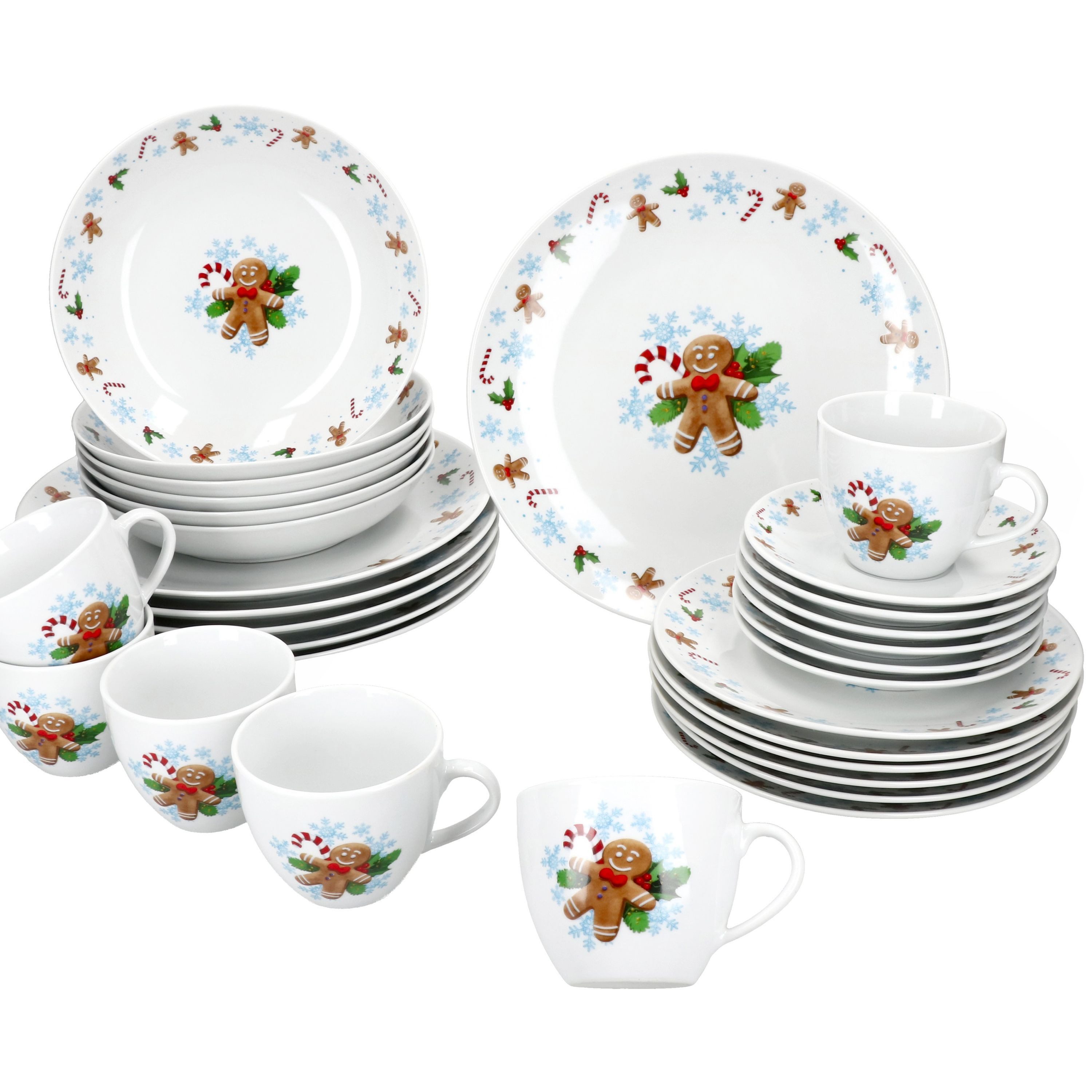 MamboCat Kombiservice 30tlg Kombiservice Candyman Porzellan 6 Personen Teller Weihnachten, Porzellan, Weihnachtsgeschirr, Winter, Weihnachtsset, Geschirr, Advent
