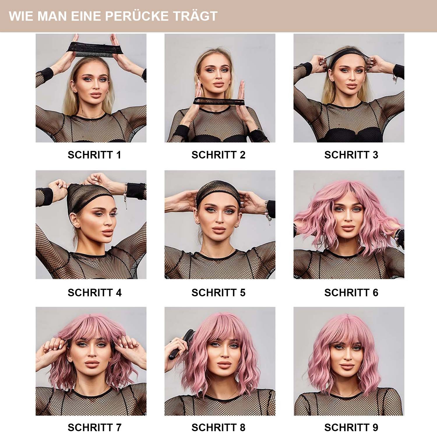 Refttenw Kunsthaarperücke Synthetikhaar 75cm Lange Gewellte Perücken mit Pony für Frauen, Braun Große Gewellte Perücken