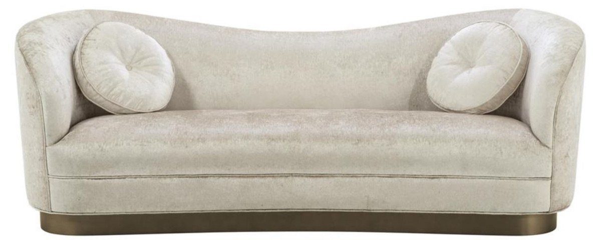 Casa Padrino Sofa Luxus Wohnzimmer Sofa Weiß-Beige / Bronze 230 x 85 x H. 82 cm - Gebogene Luxus Couch mit 2 dekorativen Kissen | Alle Sofas