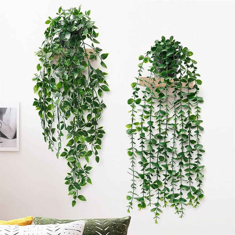 Kunstpflanze Künstliche Pflanze Topf, hängende Simulation Eukalyptus Greenery Set, Fivejoy, 2 Stück(55cm lang, 10cm breit)