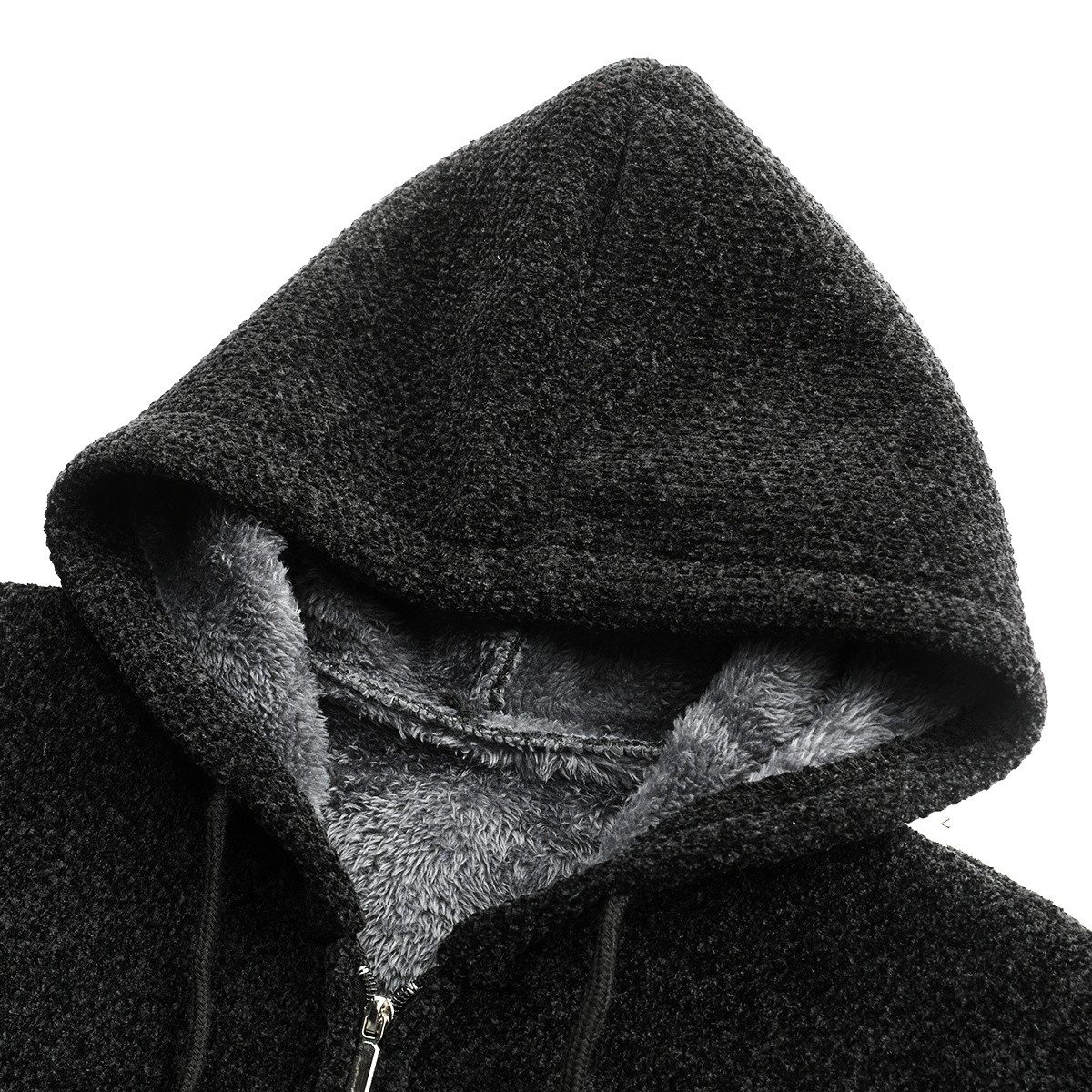 Allthemen Cardigan Herren Strickjacke mit Kapuze Lang Gefüttert Grobstrick Cardigan – Bild 4 von 5