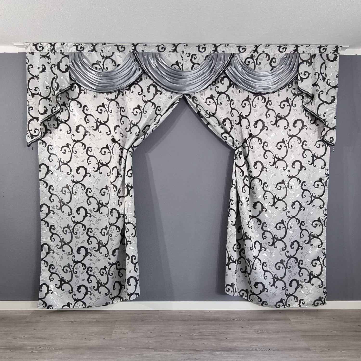 Gardinen by Justyna Verdunkelungsvorhang Grau Barock Gardine Blätter, Kräus günstig online kaufen