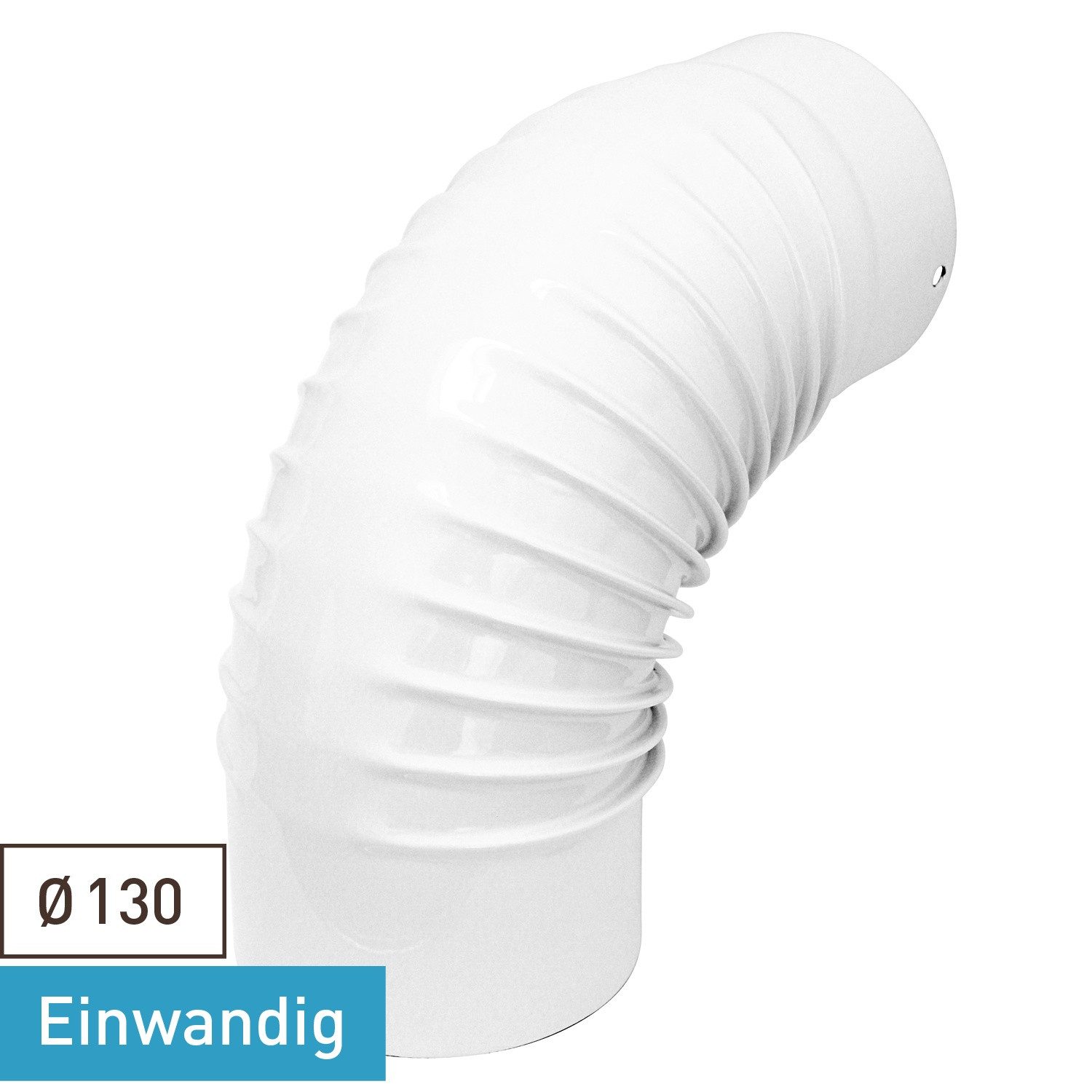 Raik Ofenrohr Raik bogen Ofenrohrbogen Emaille 130mm - 90° Bogen gerippt Weiß, Bogen