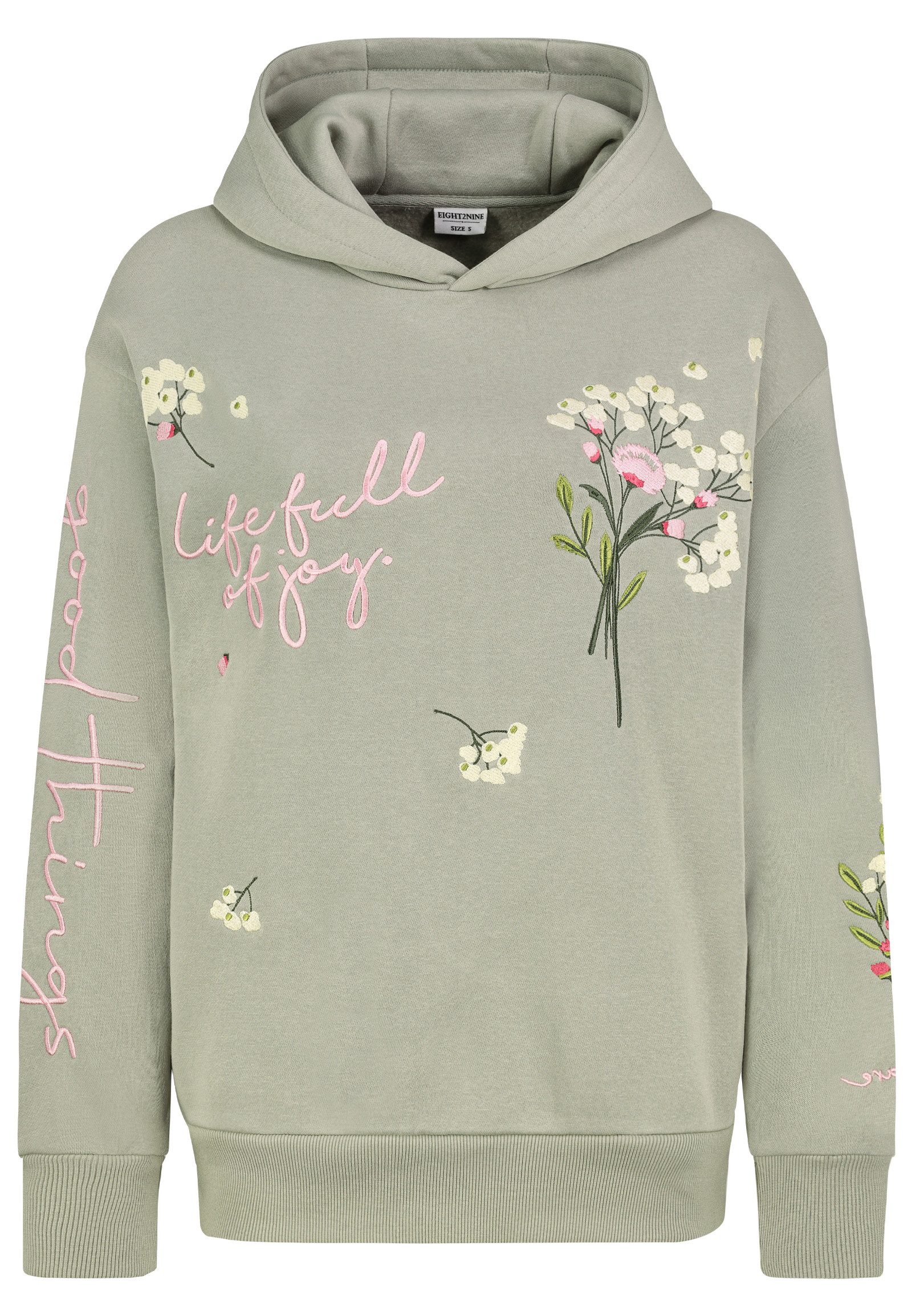 Eight2Nine Hoodie Florale Stickerei mit motivierenden Botschaften (1-tlg) D günstig online kaufen