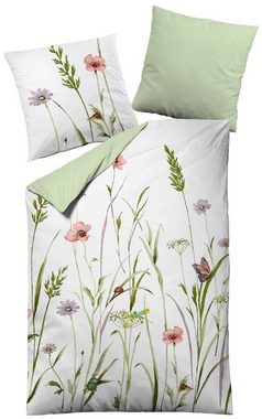 Bettwäsche BLUMENWIESE 8248, Dormisette, Mako-Satin, 2 teilig, mit Blumen und Gräsern