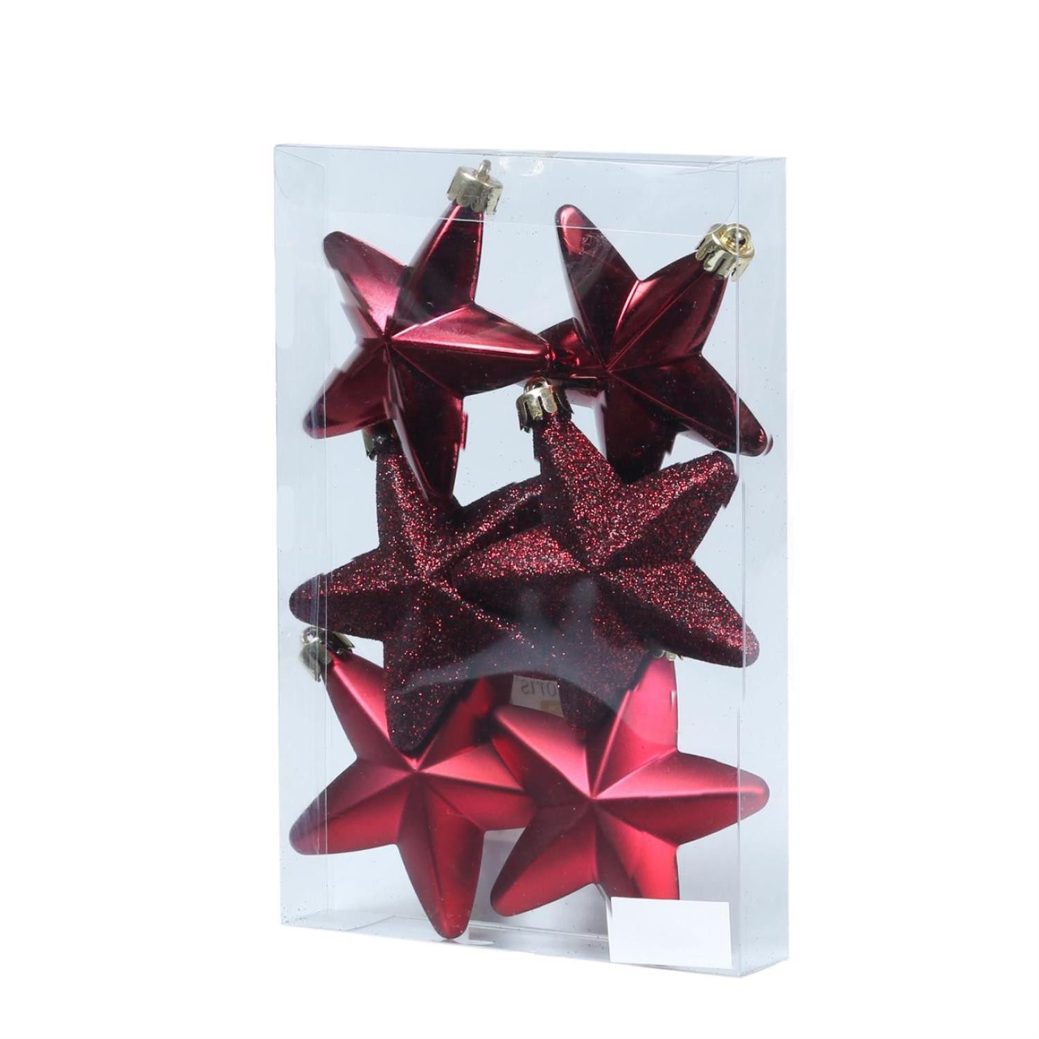 MARELIDA Christbaumschmuck Weihnachtsbaumschmuck Sterne bruchfest glänzend glitzernd weinrot 6St.. € 4,99