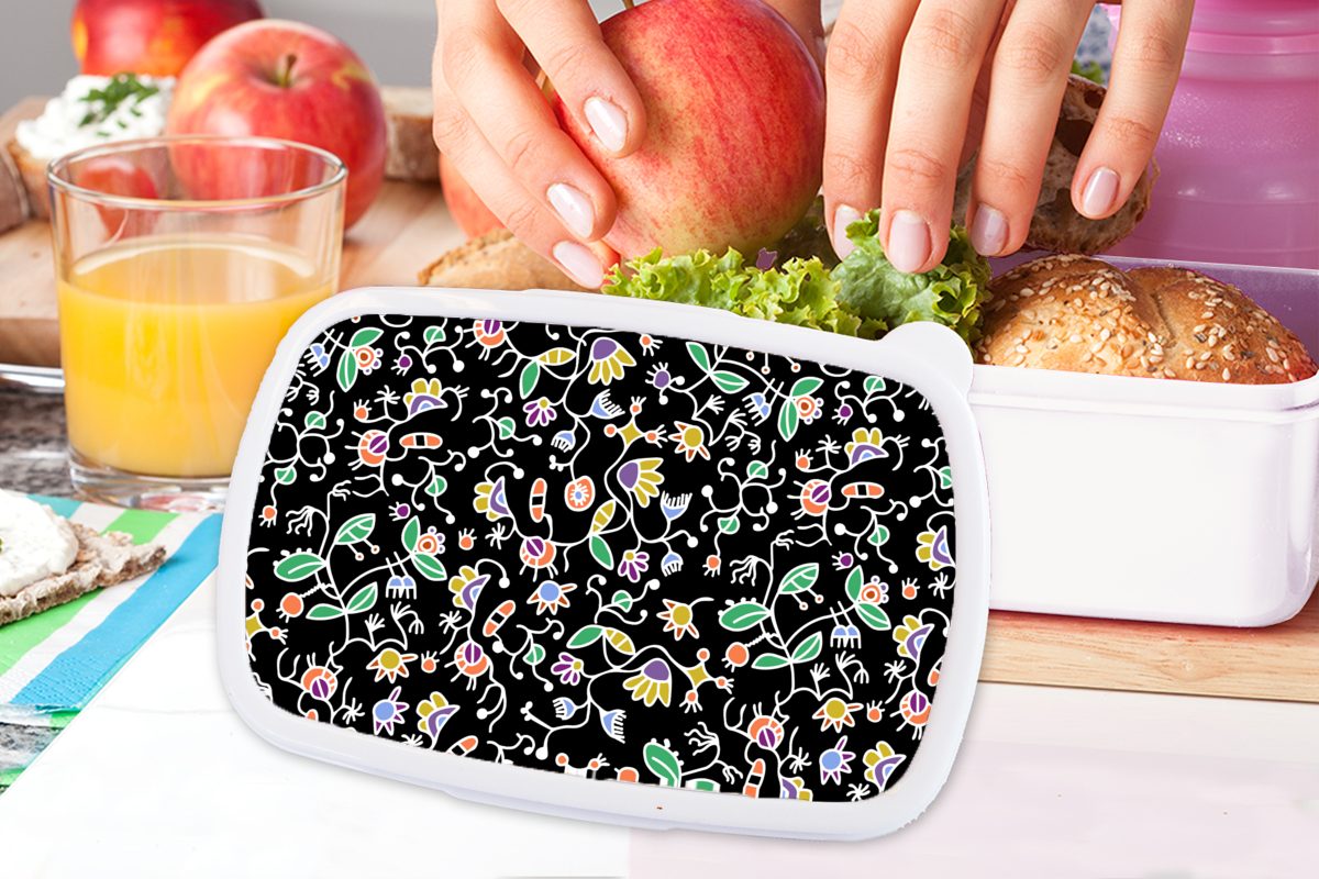 Muster für Erwachsene, (2-tlg), - und Lunchbox MuchoWow - für Kinder und Blumen Jungs Brotbox Kunststoff, Mädchen Frühling, Brotdose, weiß